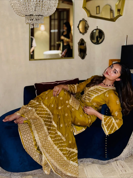 Tridha Choudhury in CHARVI - Yellow Organza Sharara Set
