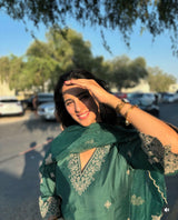 Dr. Taniya Bakshi in Pine Green Chanderi Silk Suit Set