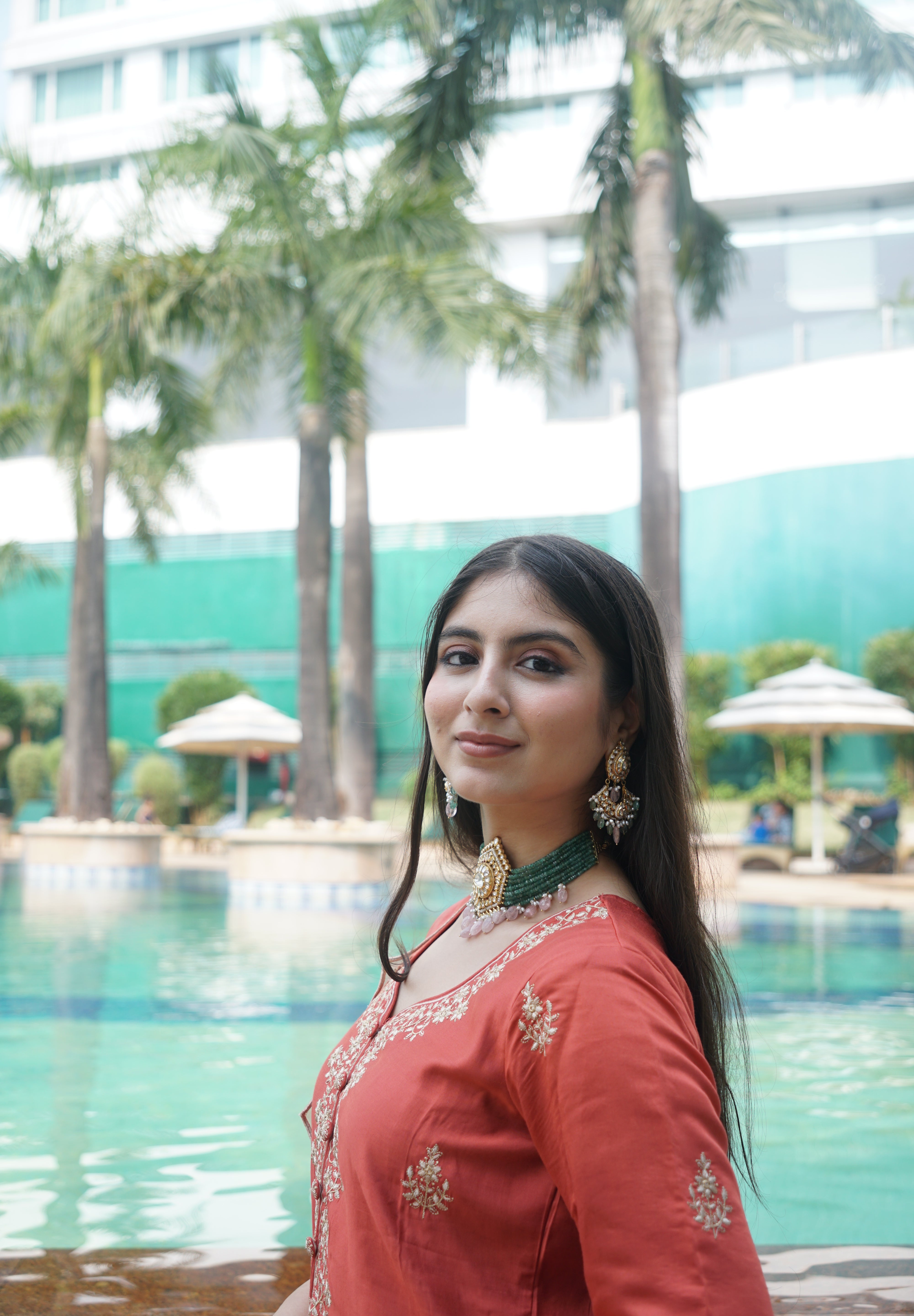 Kreesha in Rust Chanderi Suit Set