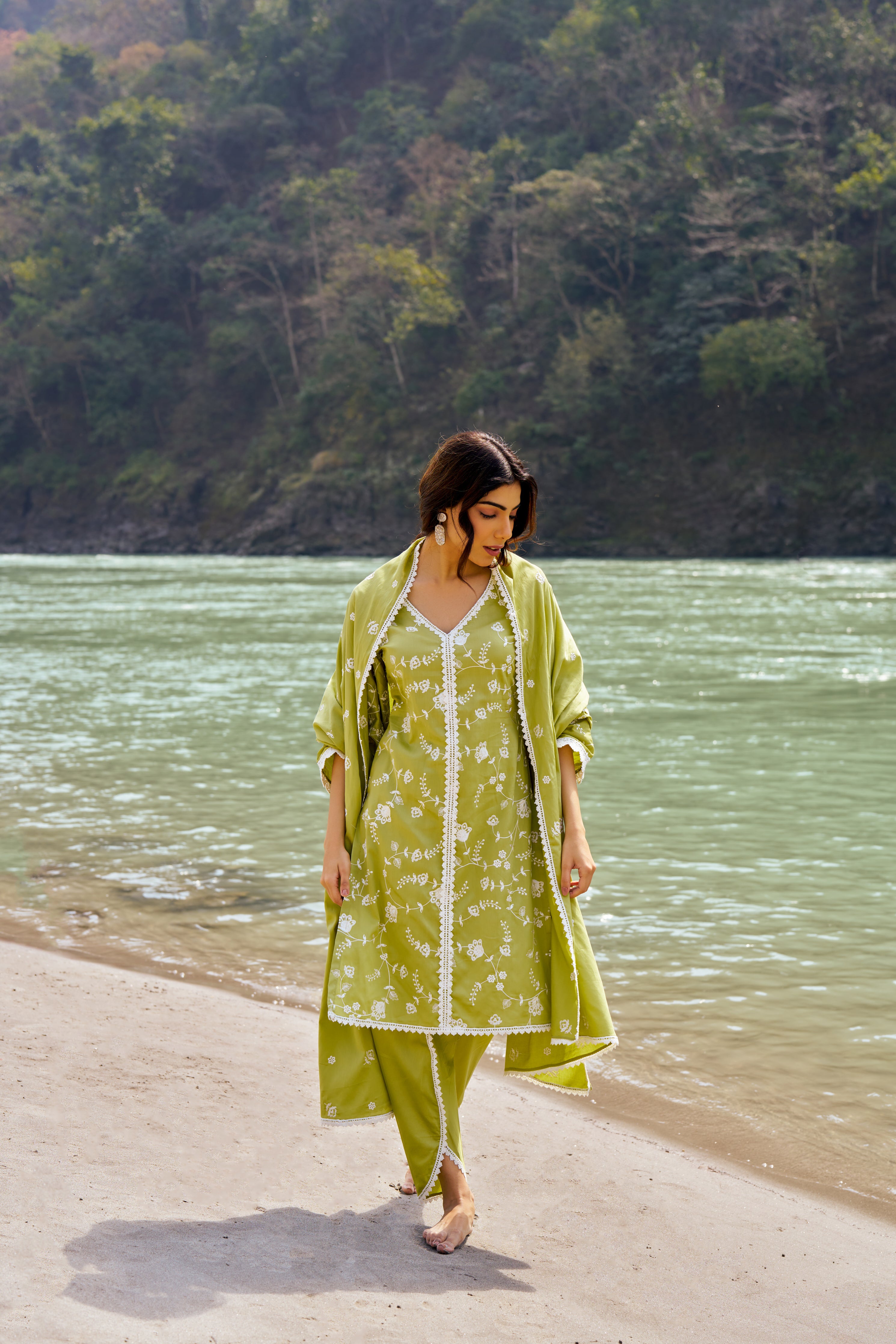 Silkeena Kaur in PRAKRITI - Green Cotton Suit Set