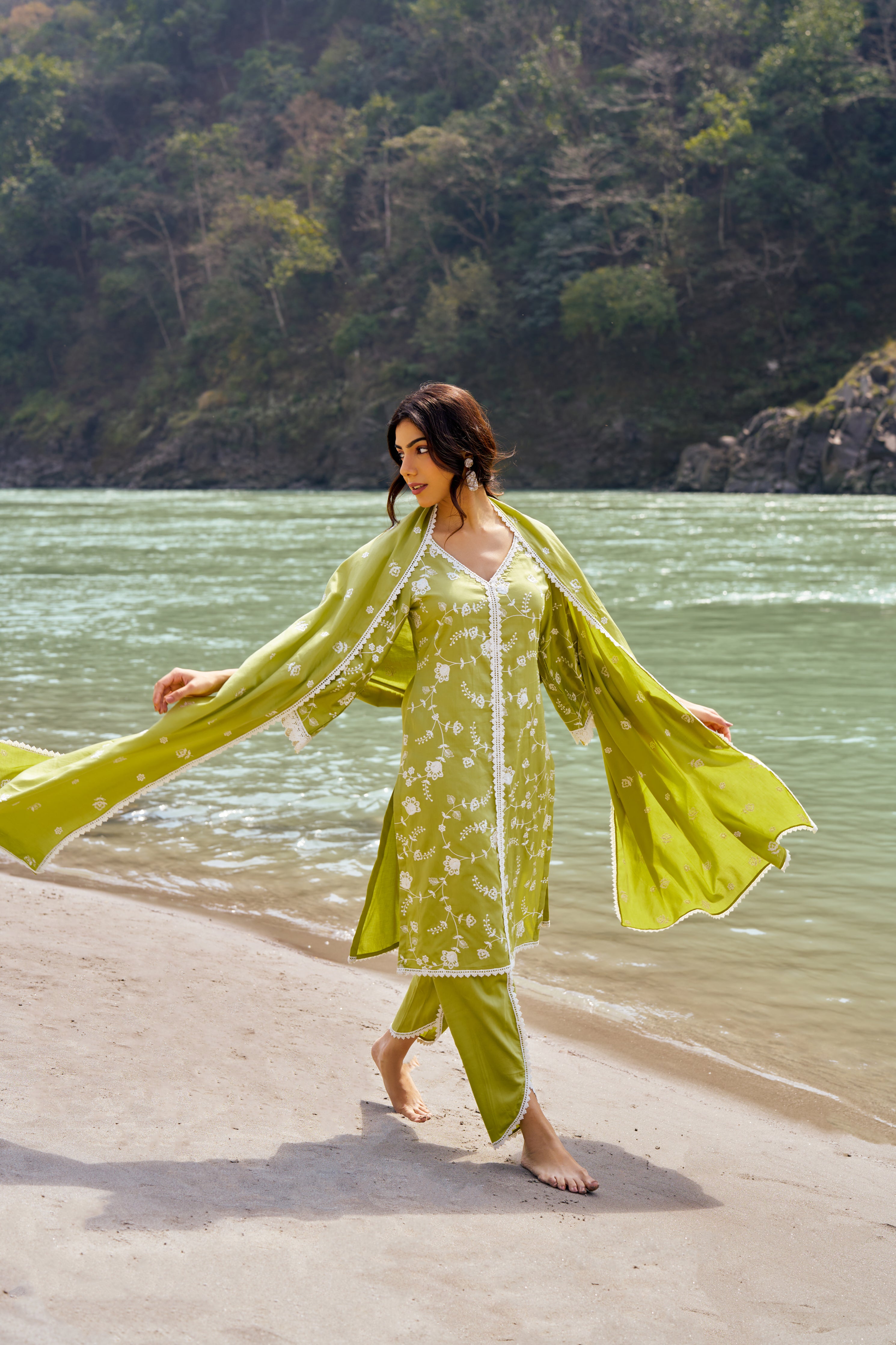 Silkeena Kaur in PRAKRITI - Green Cotton Suit Set