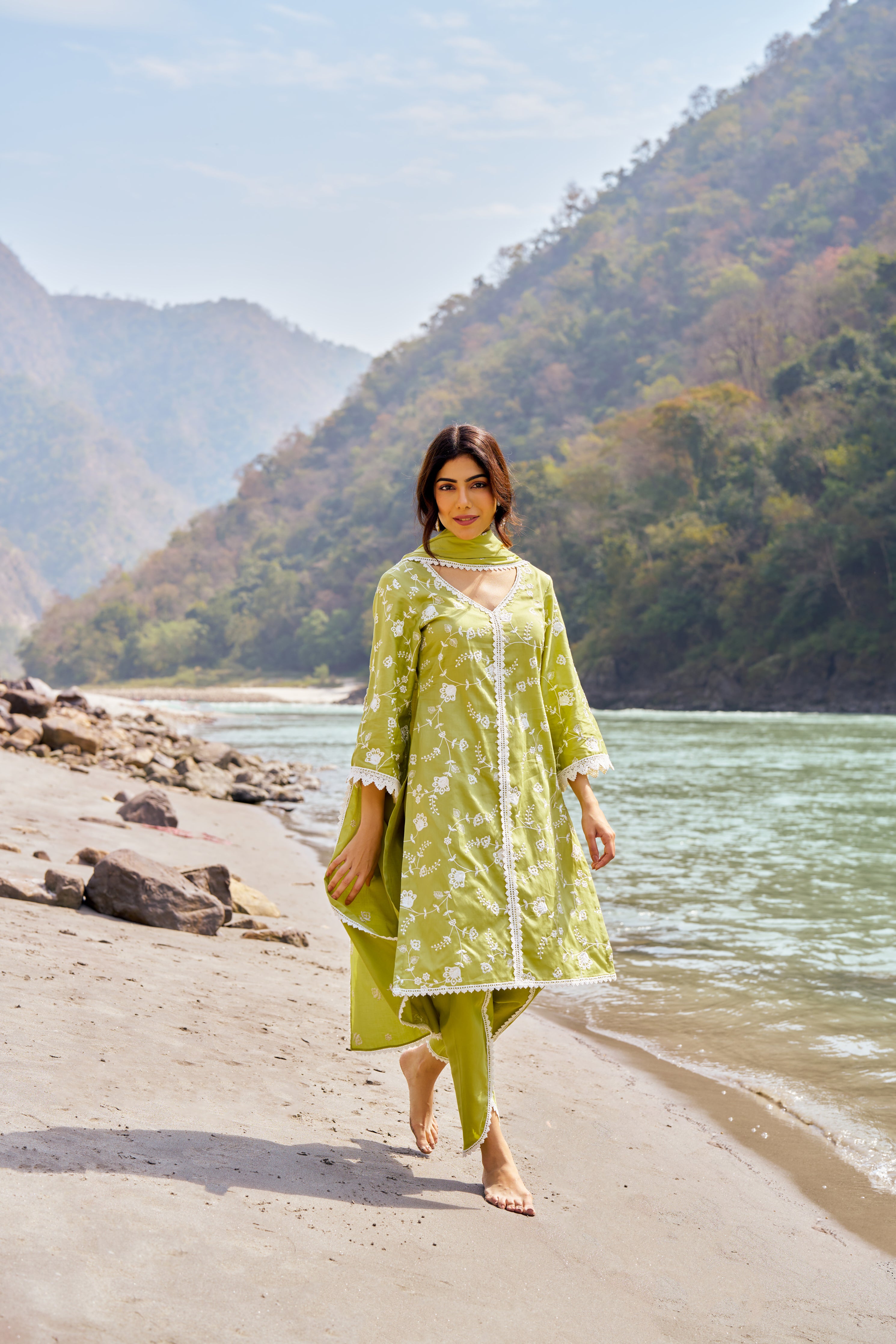 Silkeena Kaur in PRAKRITI - Green Cotton Suit Set