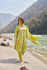 Silkeena Kaur in PRAKRITI - Green Cotton Suit Set