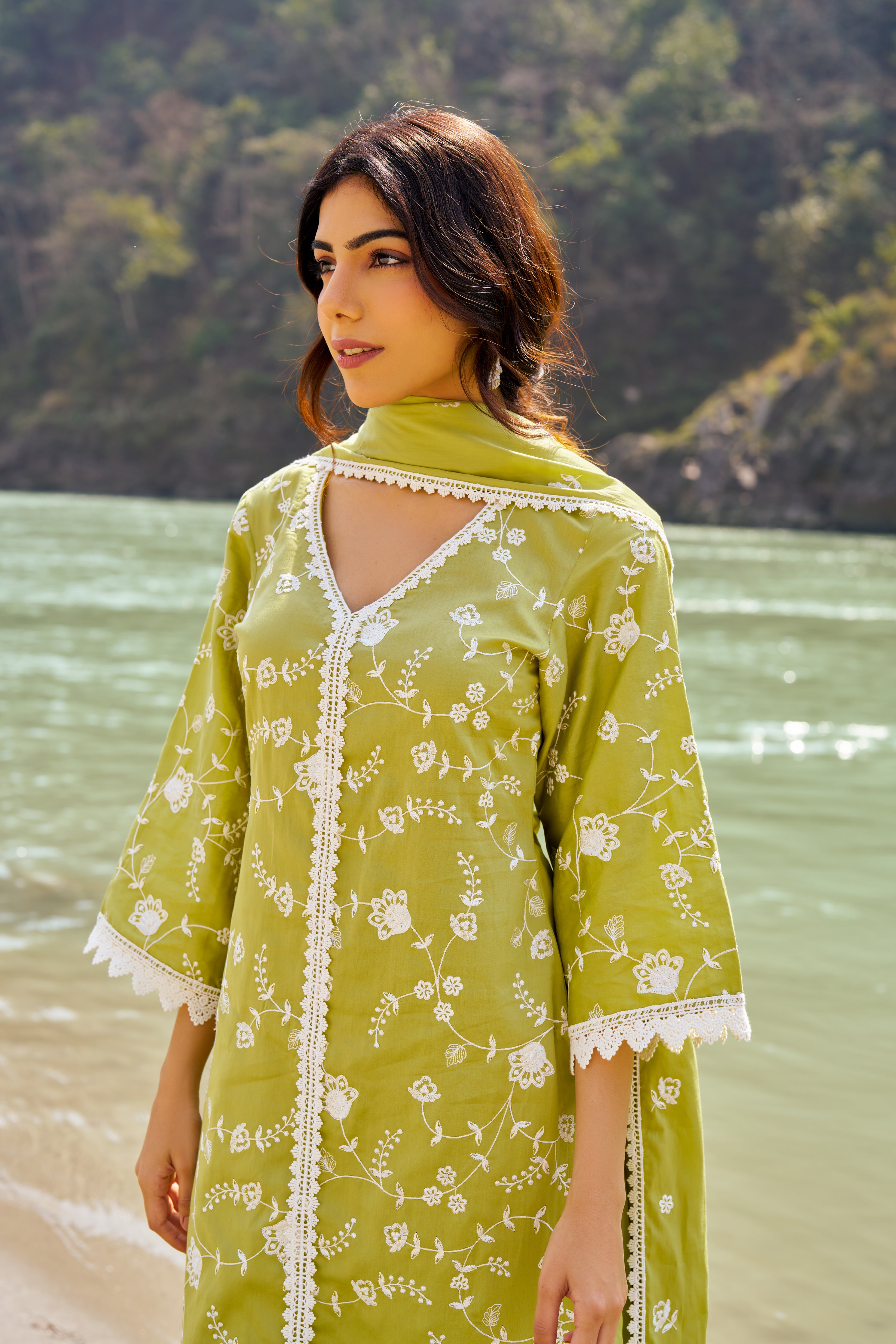 Silkeena Kaur in PRAKRITI - Green Cotton Suit Set