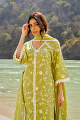 Silkeena Kaur in PRAKRITI - Green Cotton Suit Set