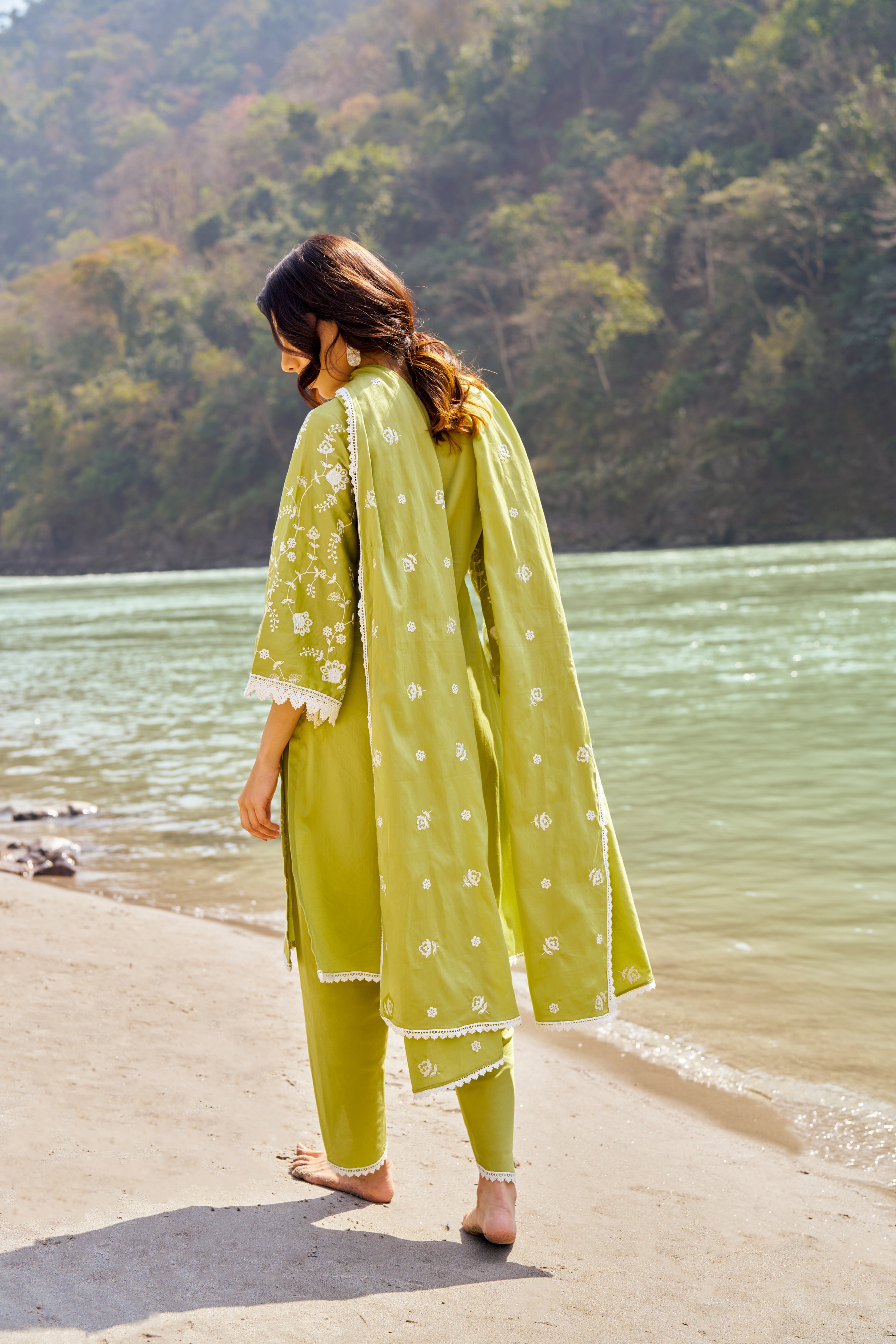Silkeena Kaur in PRAKRITI - Green Cotton Suit Set