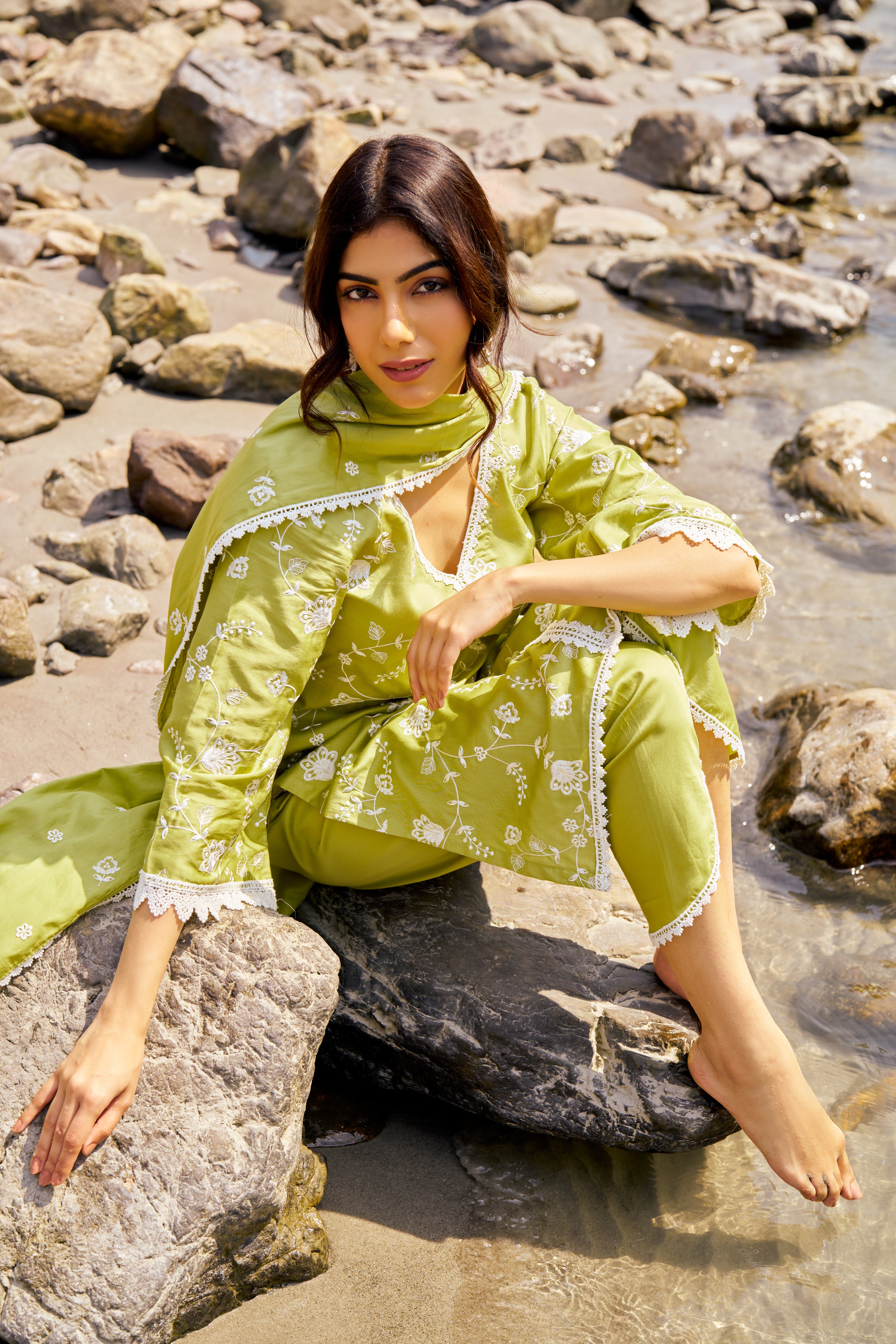 Silkeena Kaur in PRAKRITI - Green Cotton Suit Set
