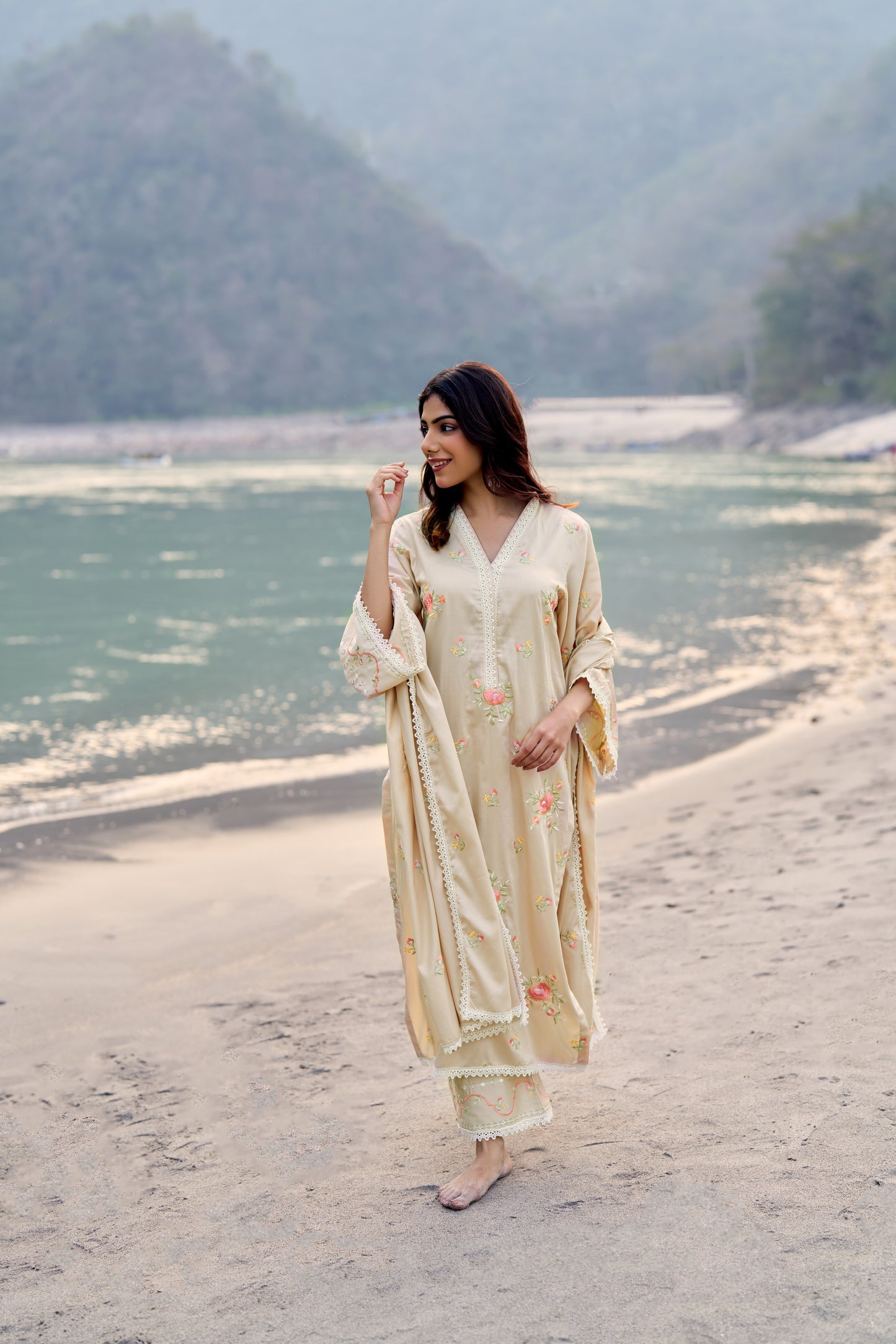 SUKOON - Beige Cotton Suit Set