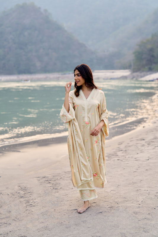 SUKOON - Beige Cotton Suit Set