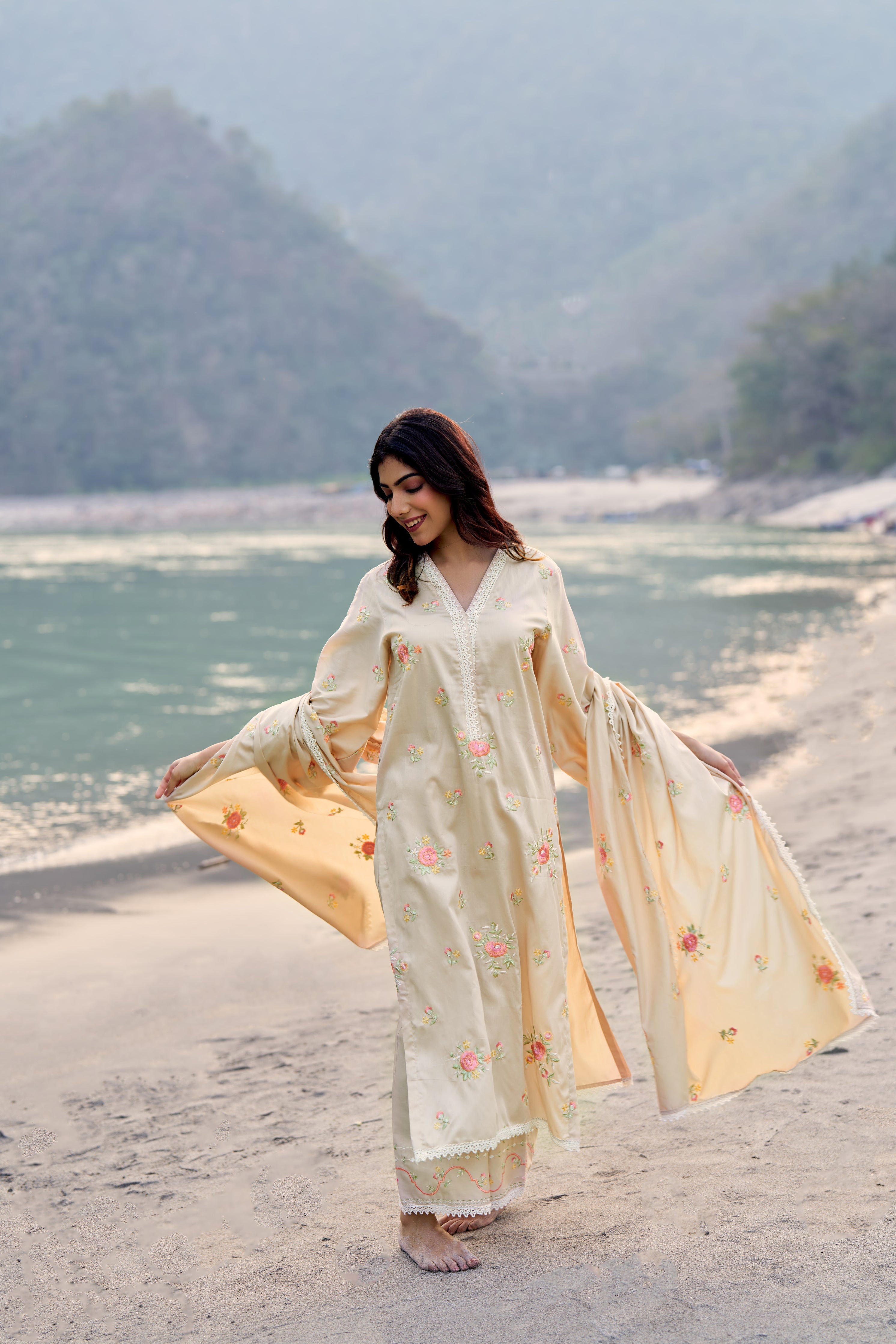 SUKOON - Beige Cotton Suit Set