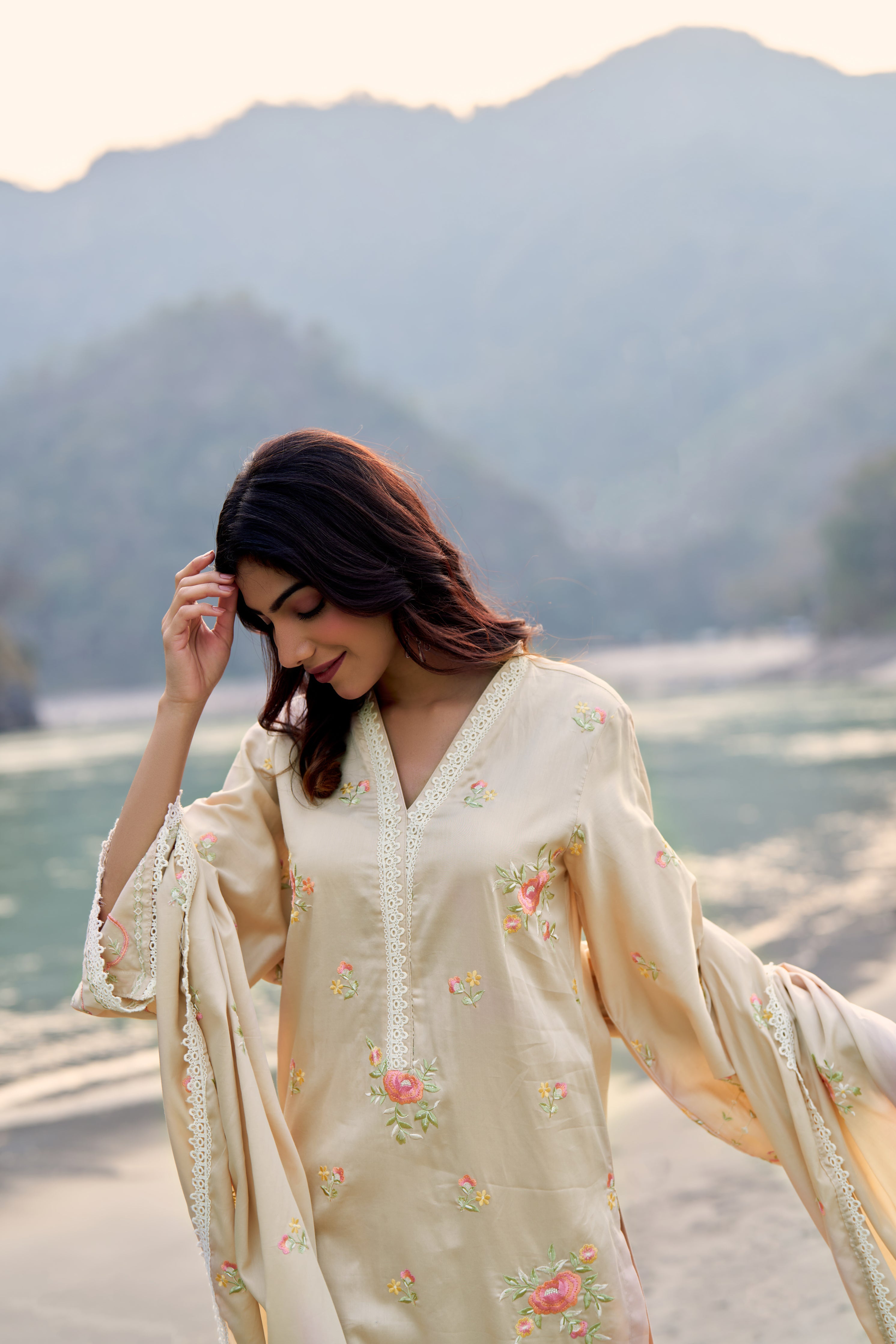SUKOON - Beige Cotton Suit Set