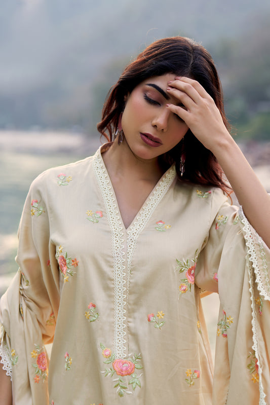 SUKOON - Beige Cotton Suit Set