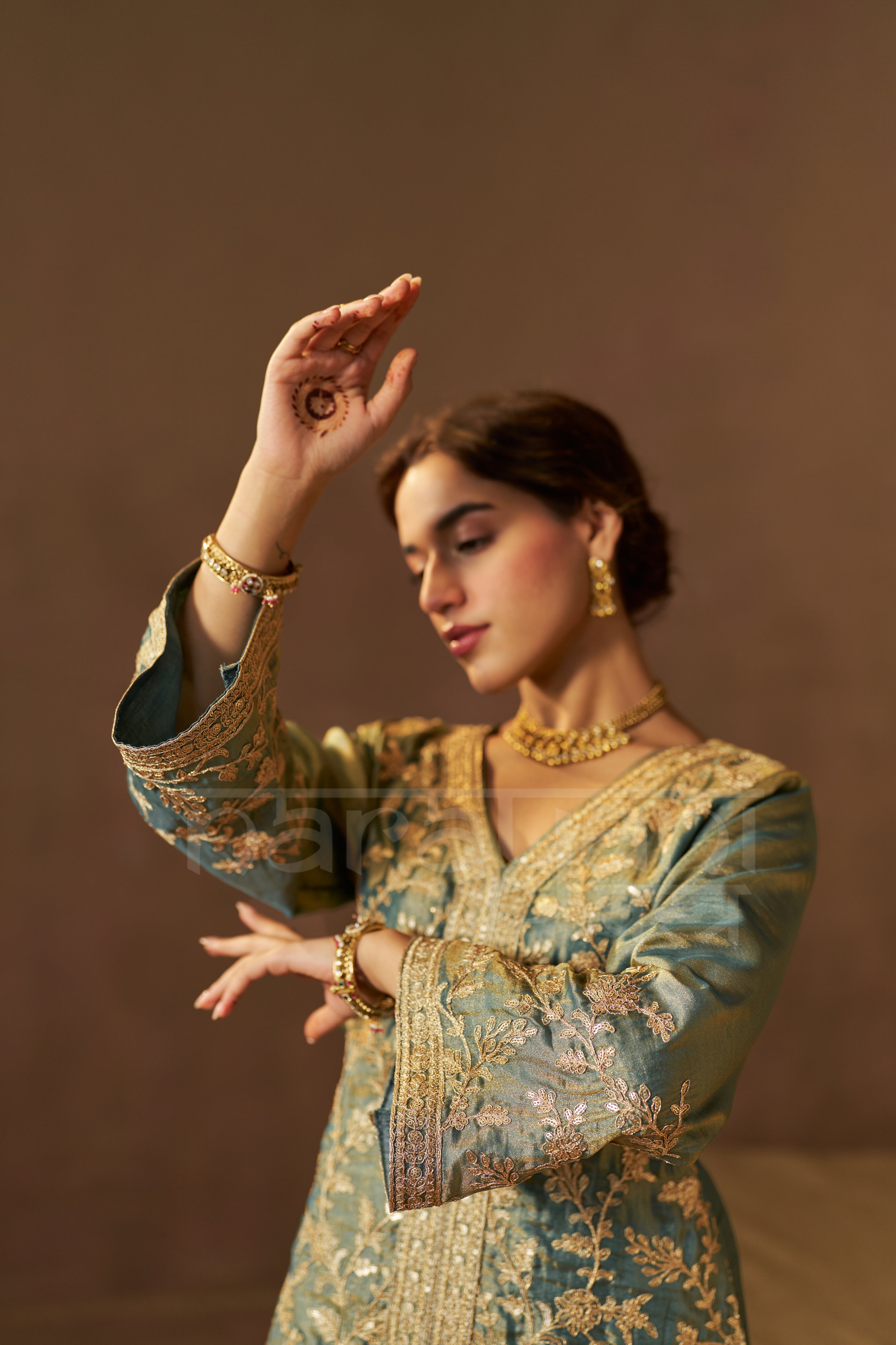 BARKHA - Sage Blue Tissue-Organza Suit Set