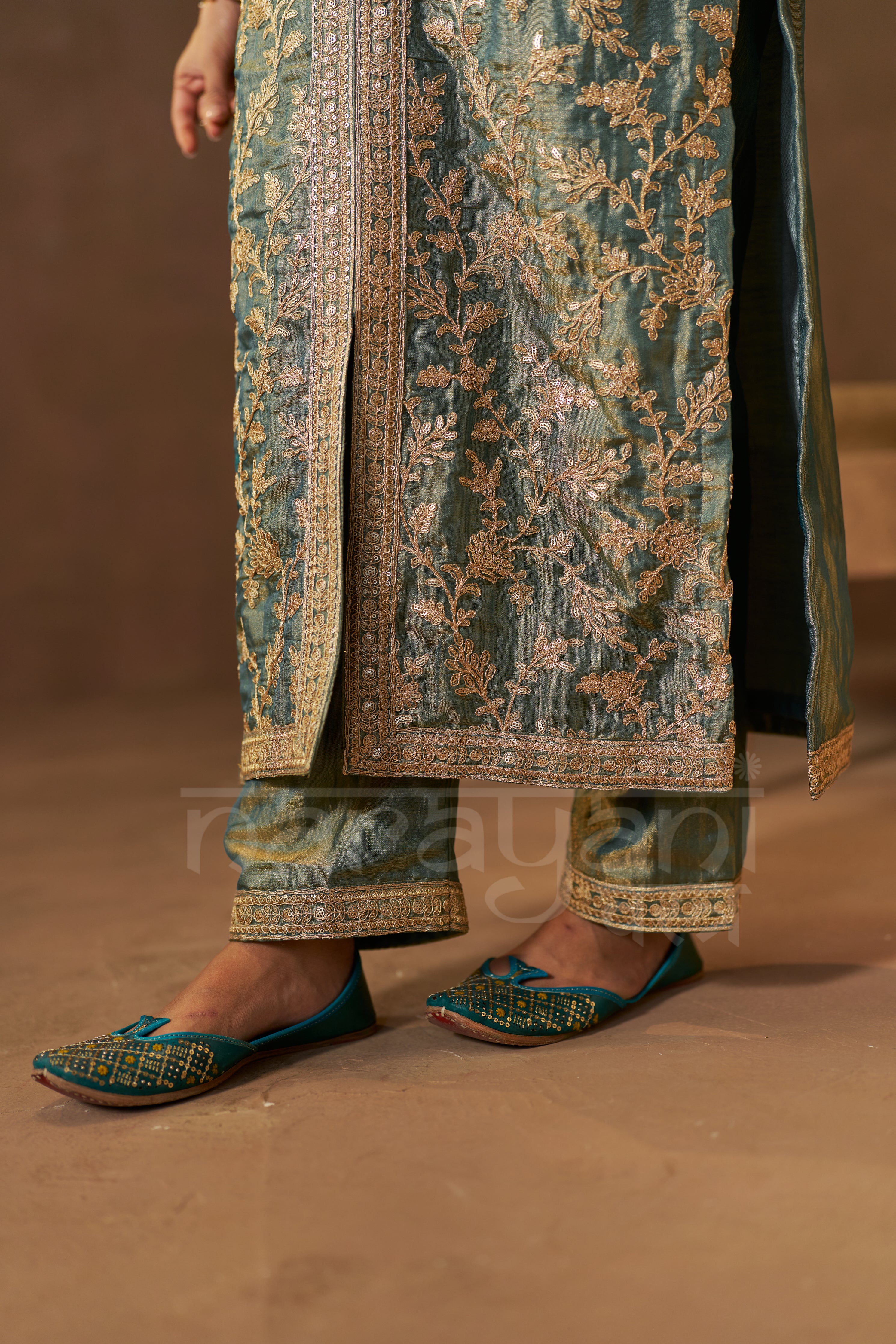 BARKHA - Sage Blue Tissue-Organza Suit Set