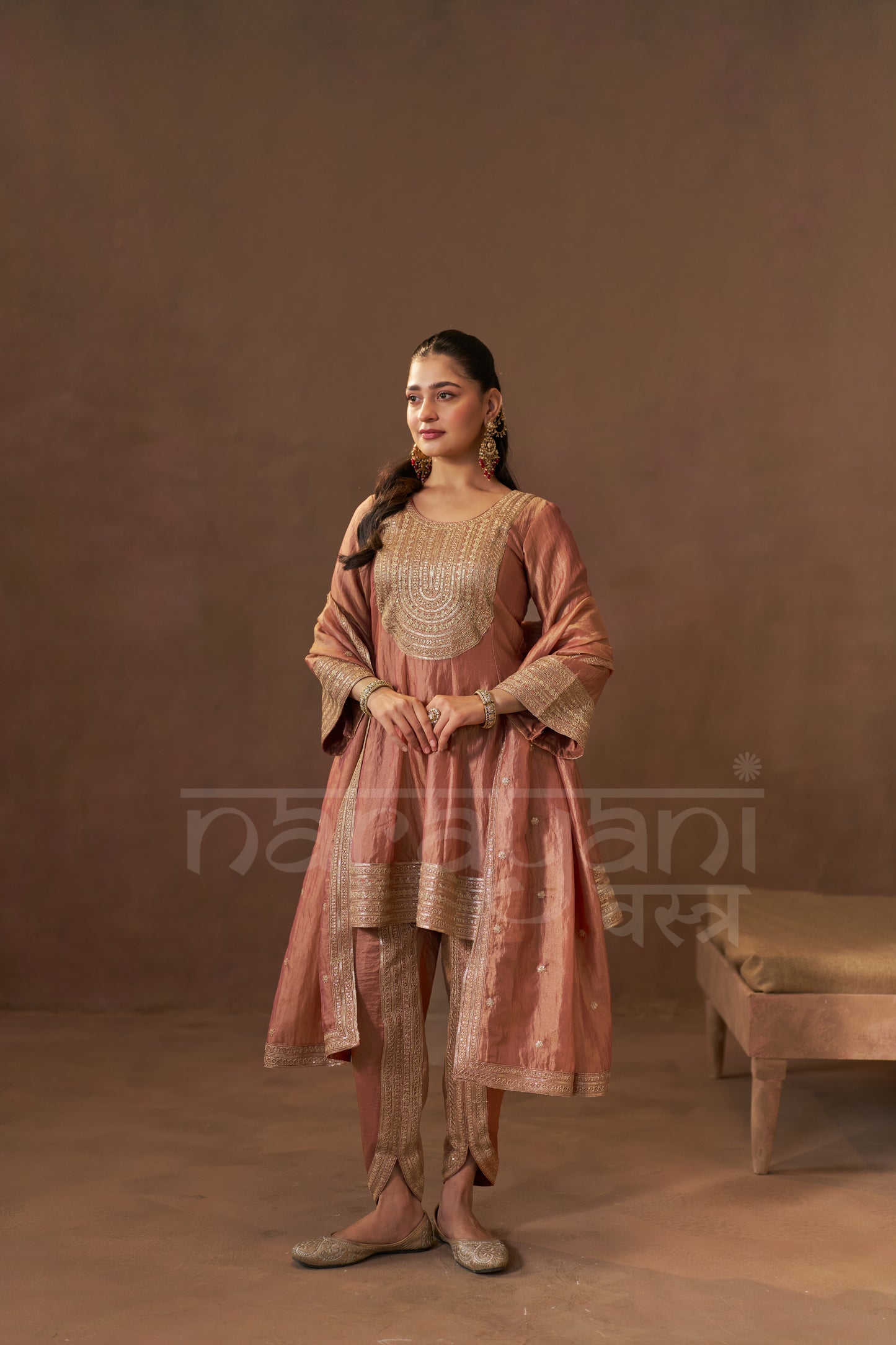 ISHQ - Rustic Orange Tissue-Organza Anarkali Set