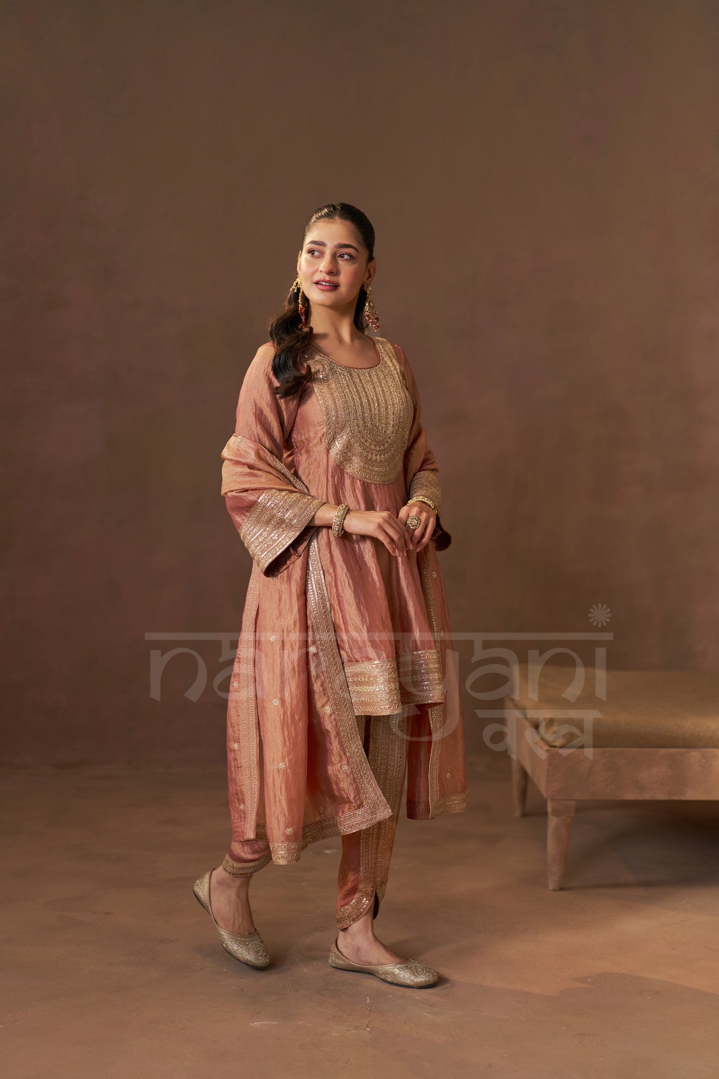 ISHQ - Rustic Orange Tissue-Organza Anarkali Set