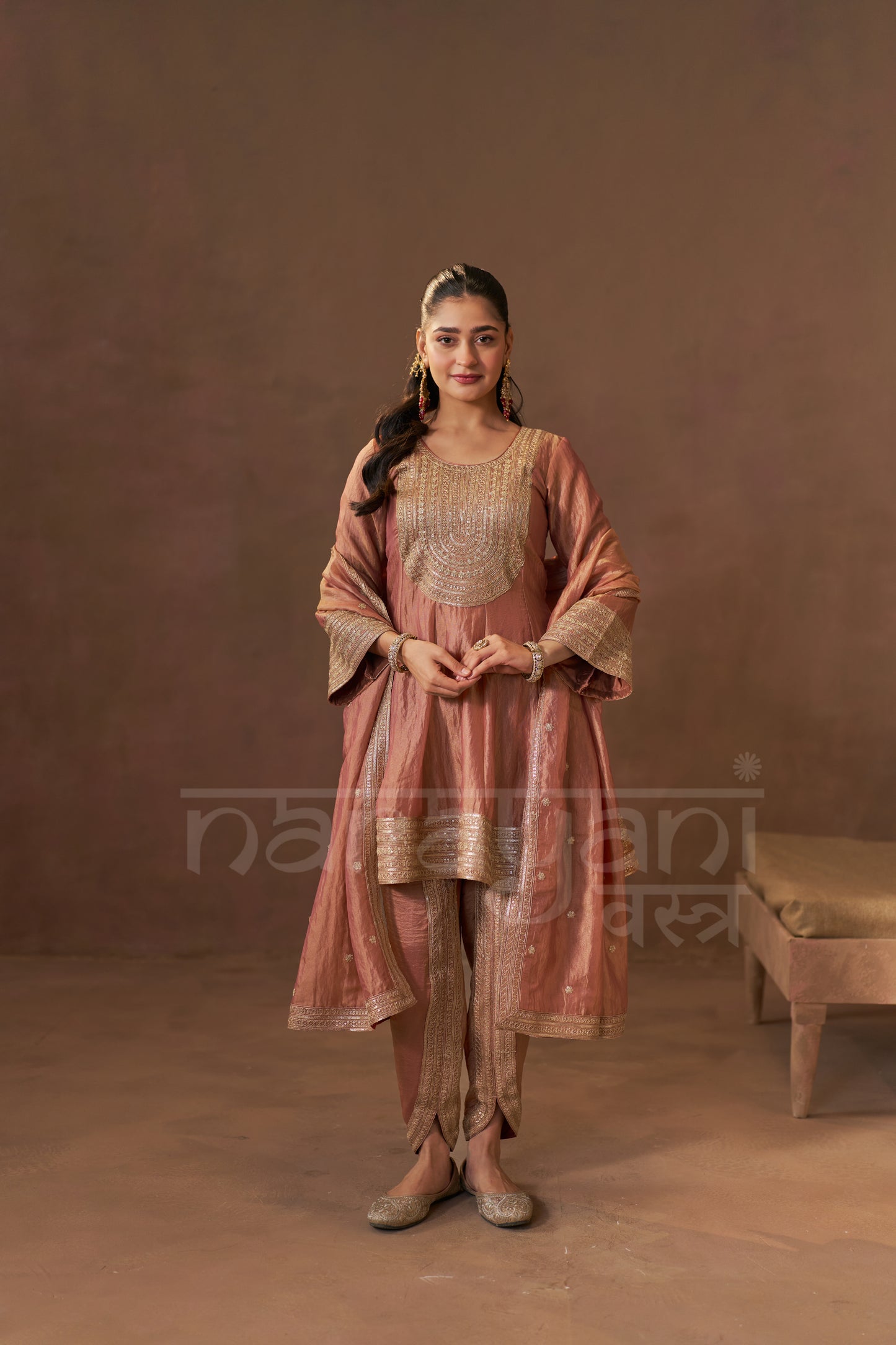 ISHQ - Rustic Orange Tissue-Organza Anarkali Set