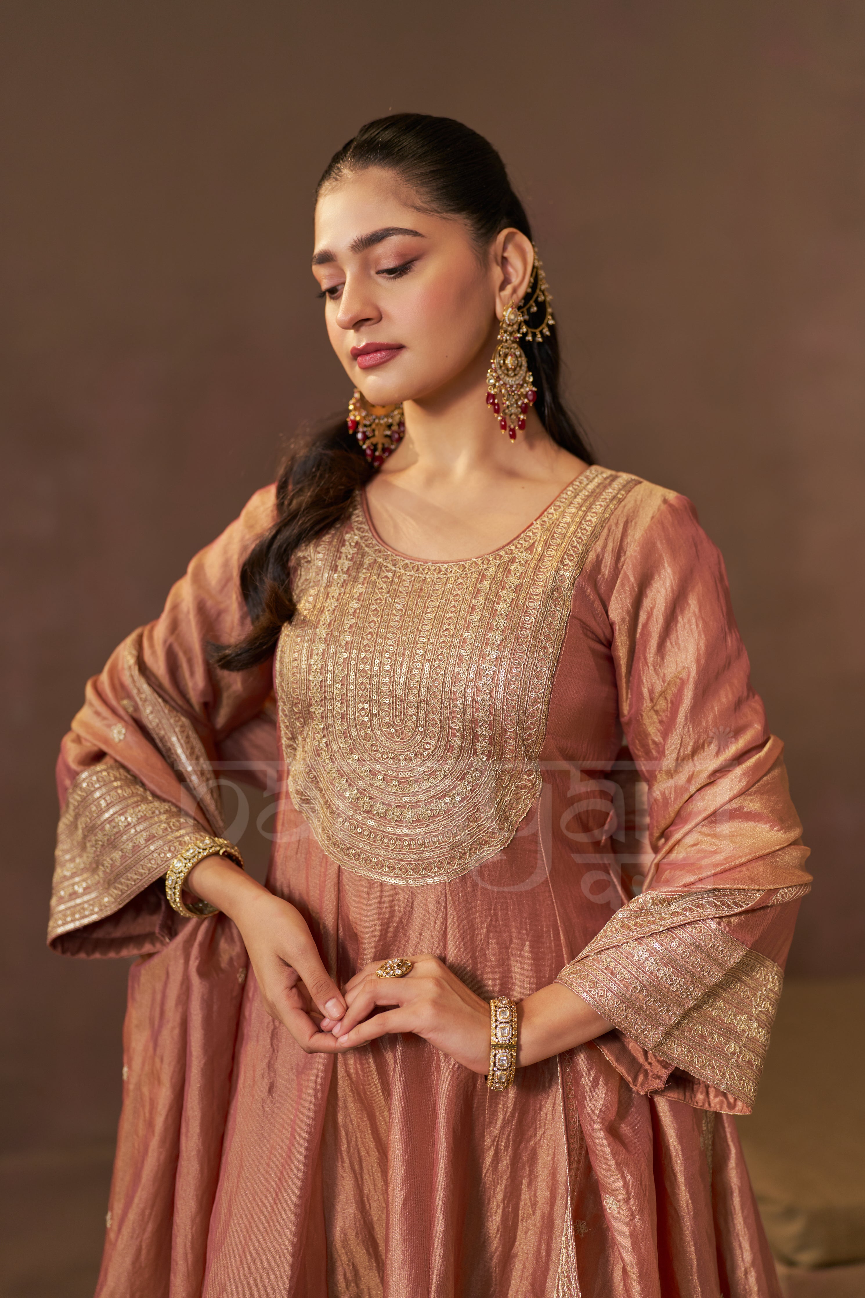 ISHQ - Rustic Orange Tissue-Organza Anarkali Set