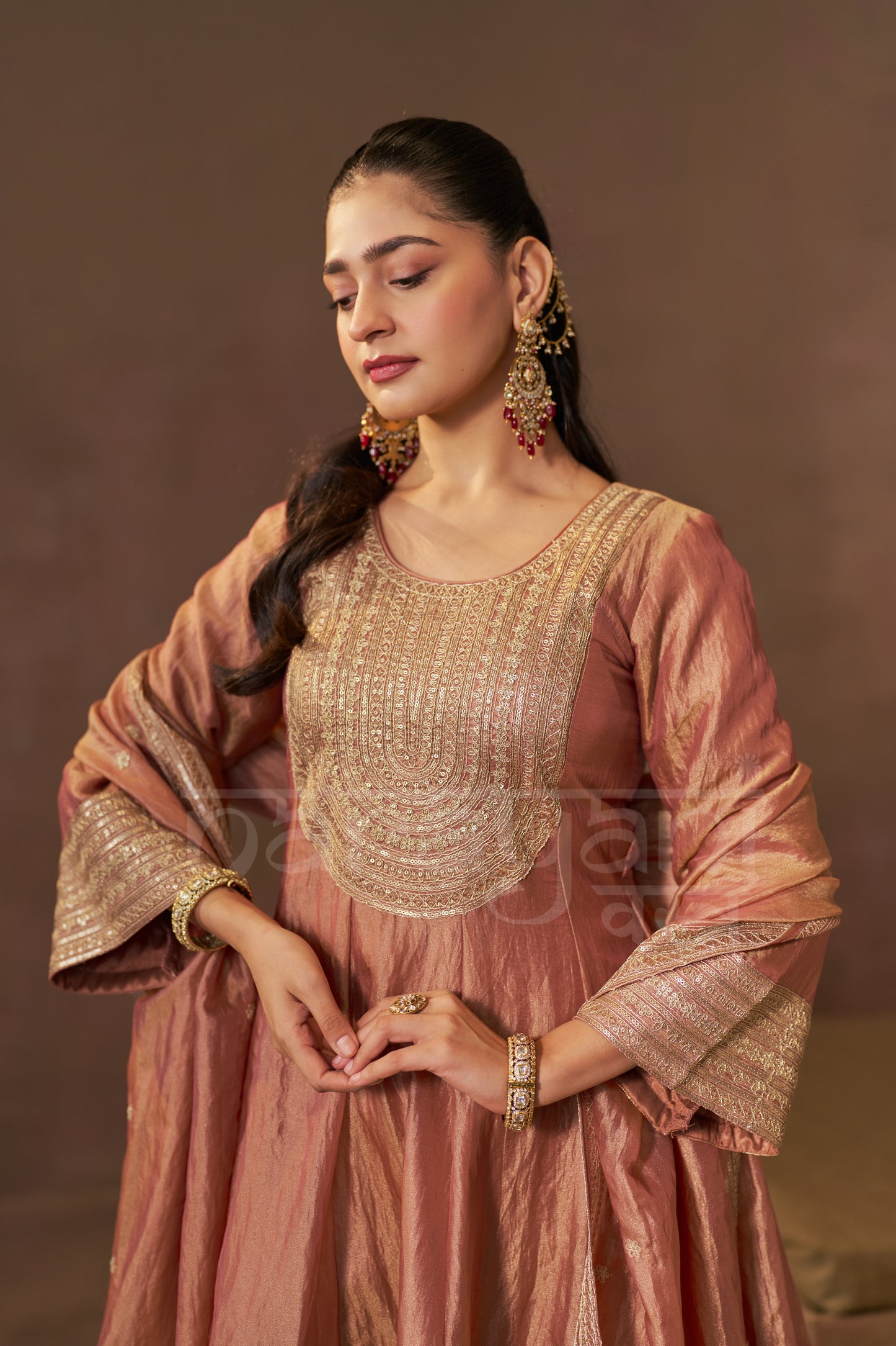 ISHQ - Rustic Orange Tissue-Organza Anarkali Set