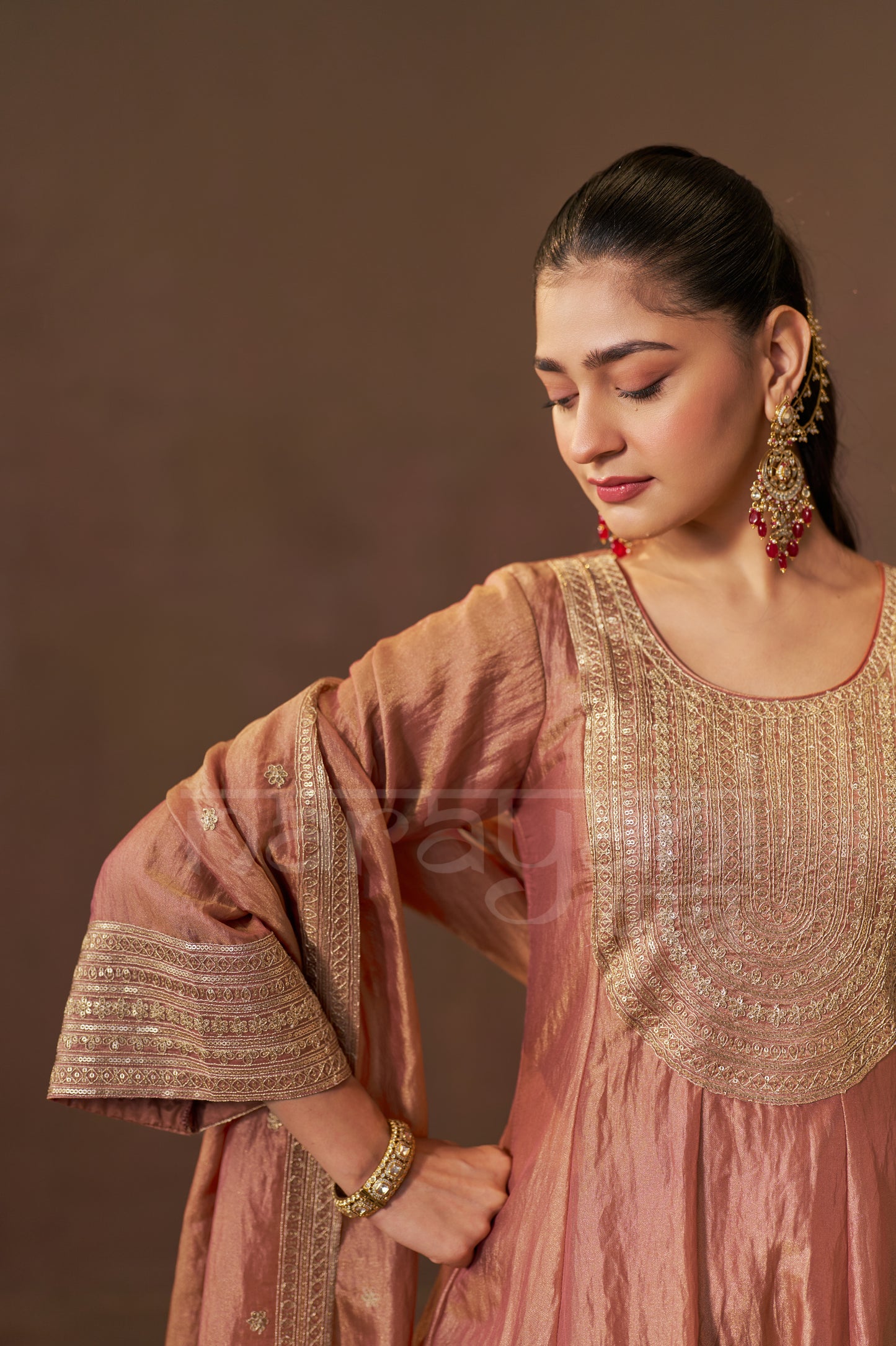 ISHQ - Rustic Orange Tissue-Organza Anarkali Set