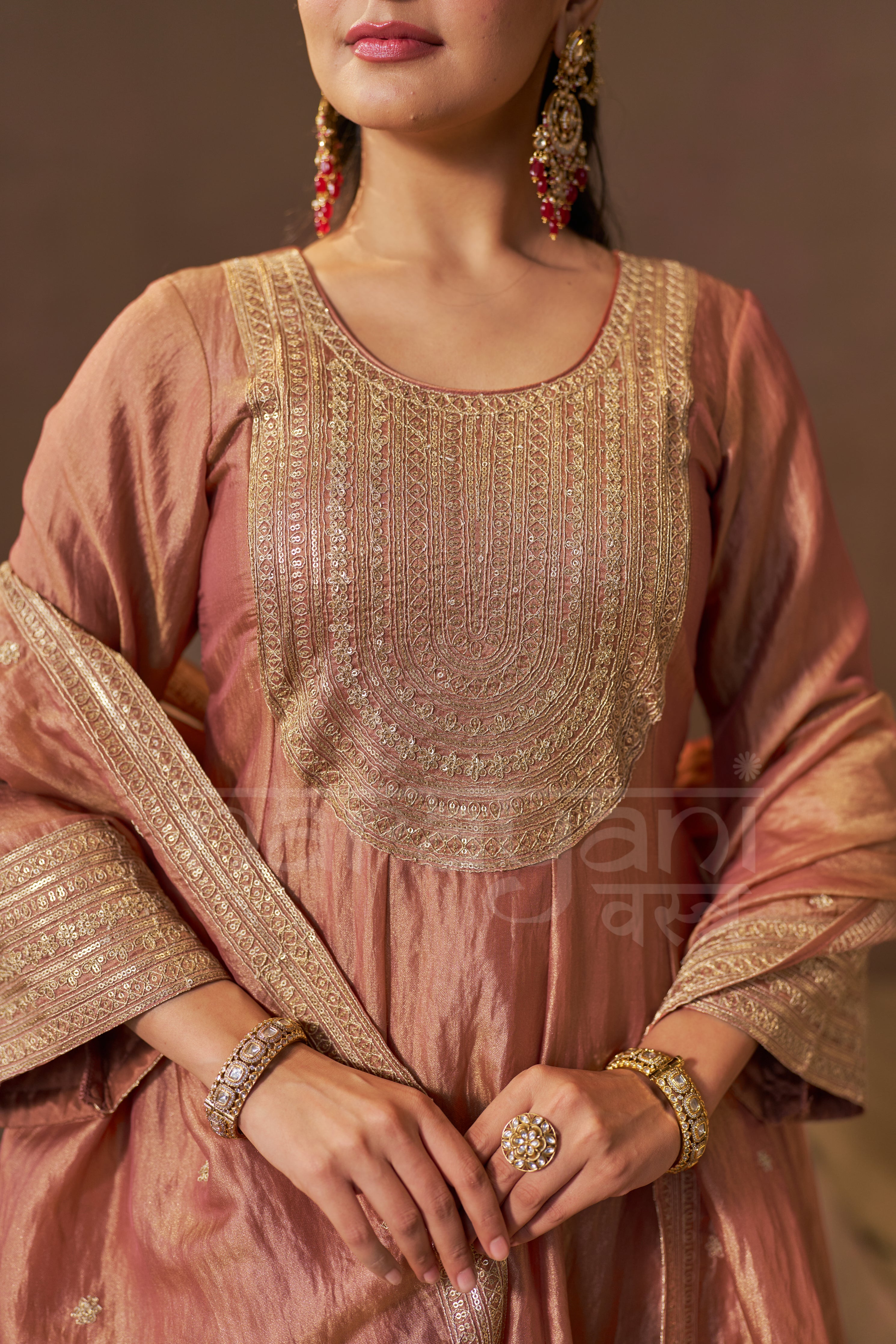 ISHQ - Rustic Orange Tissue-Organza Anarkali Set