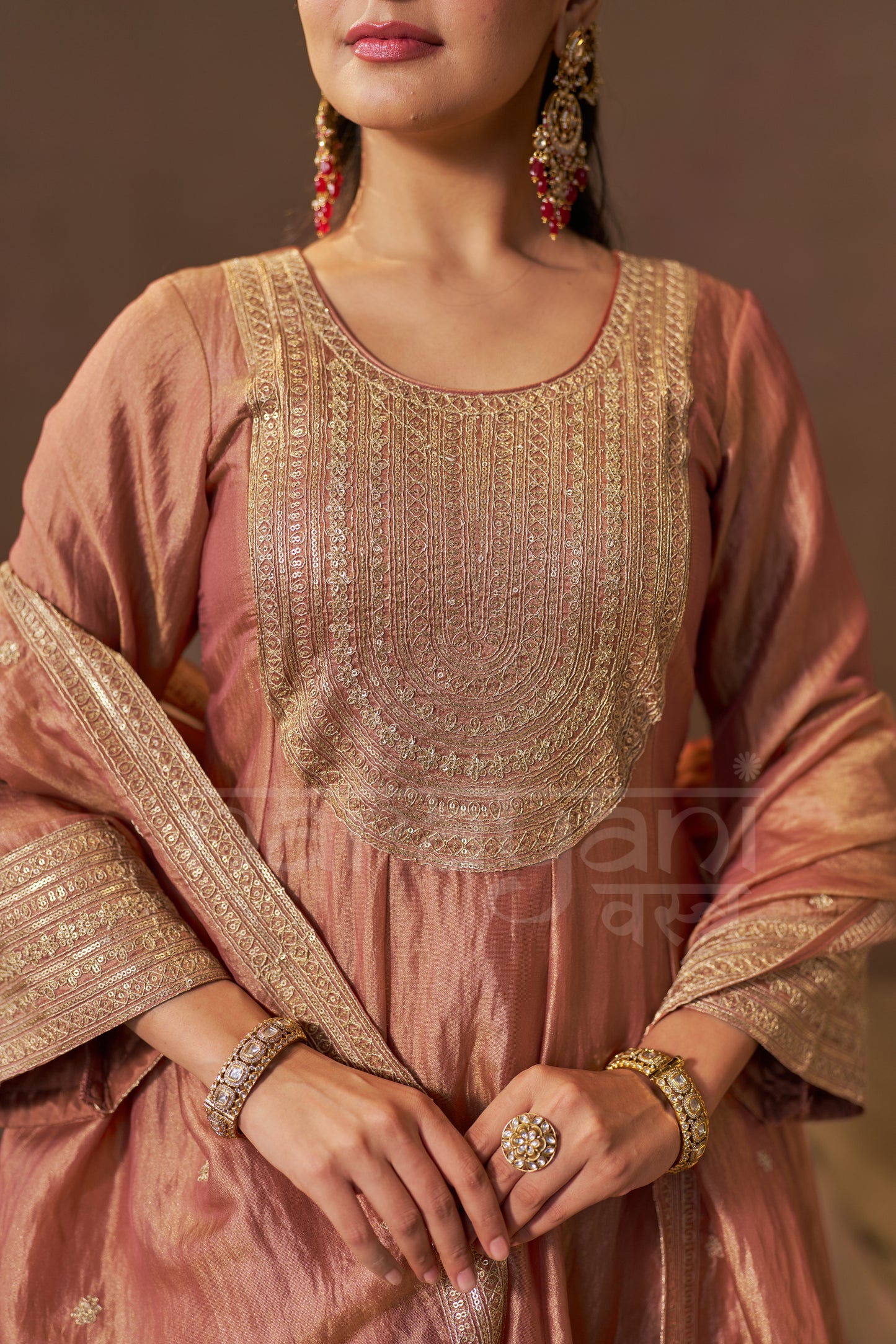 ISHQ - Rustic Orange Tissue-Organza Anarkali Set