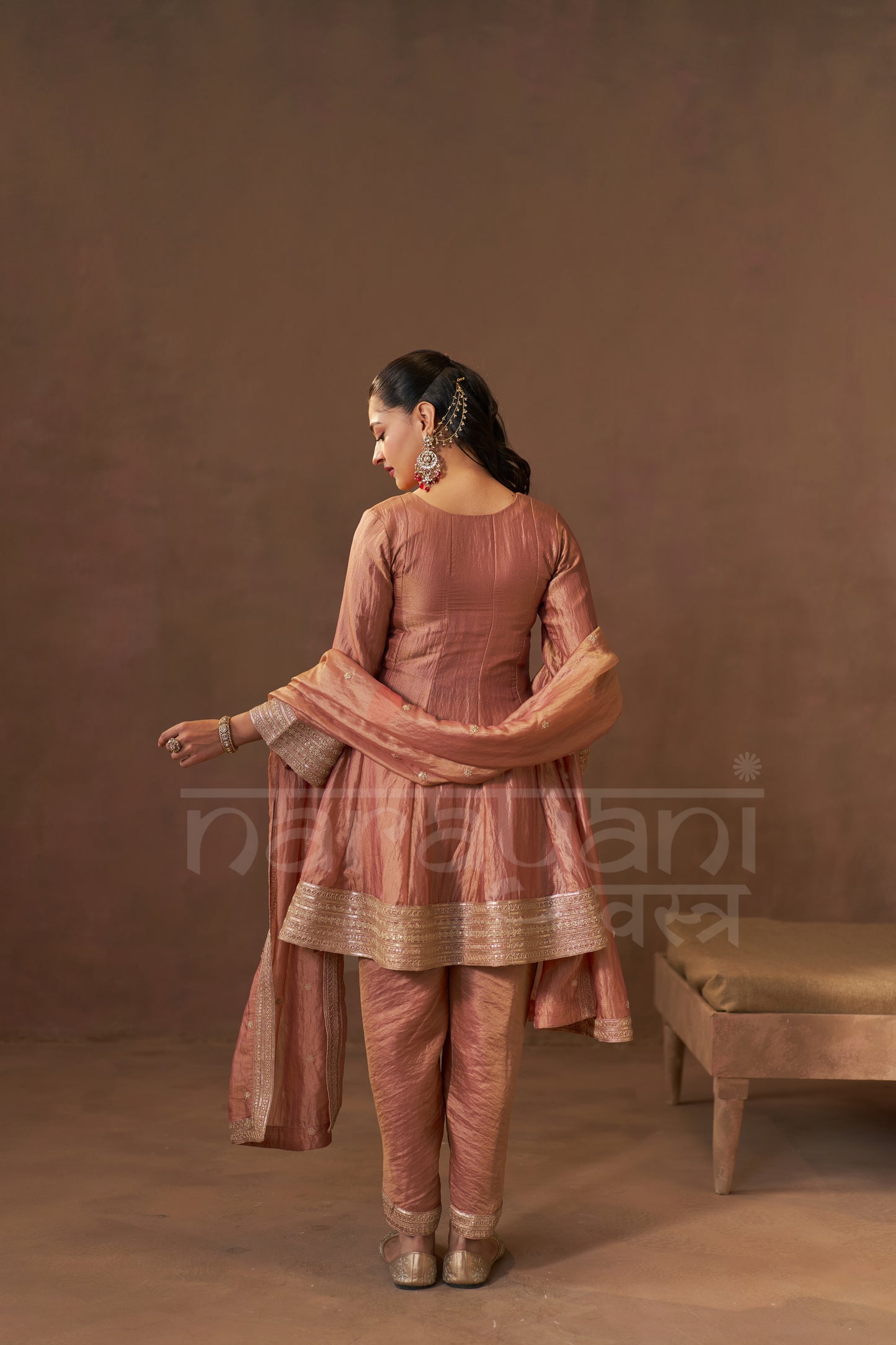 ISHQ - Rustic Orange Tissue-Organza Anarkali Set
