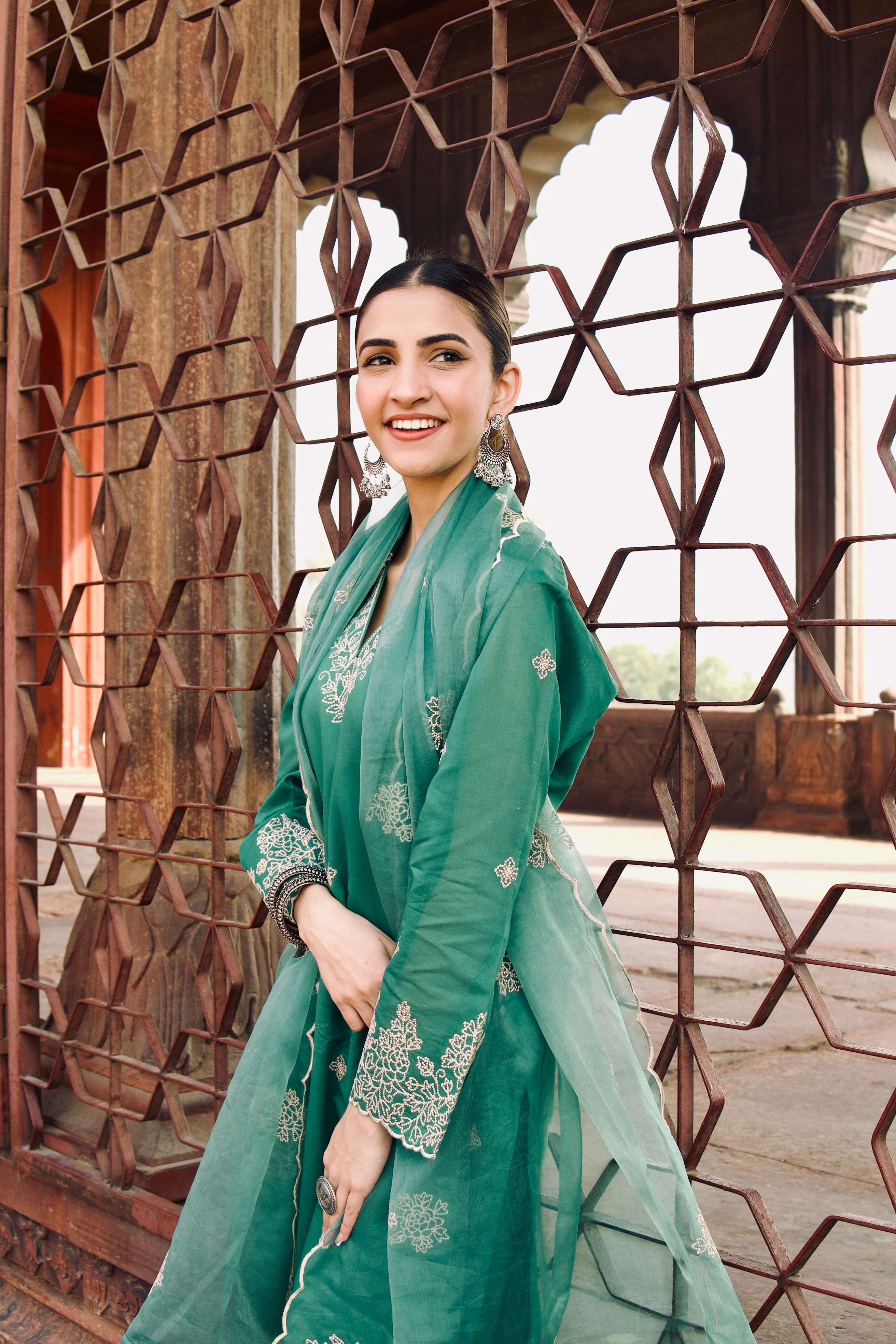 Anmol Bhatia in Pine Green Chanderi Silk Suit Set