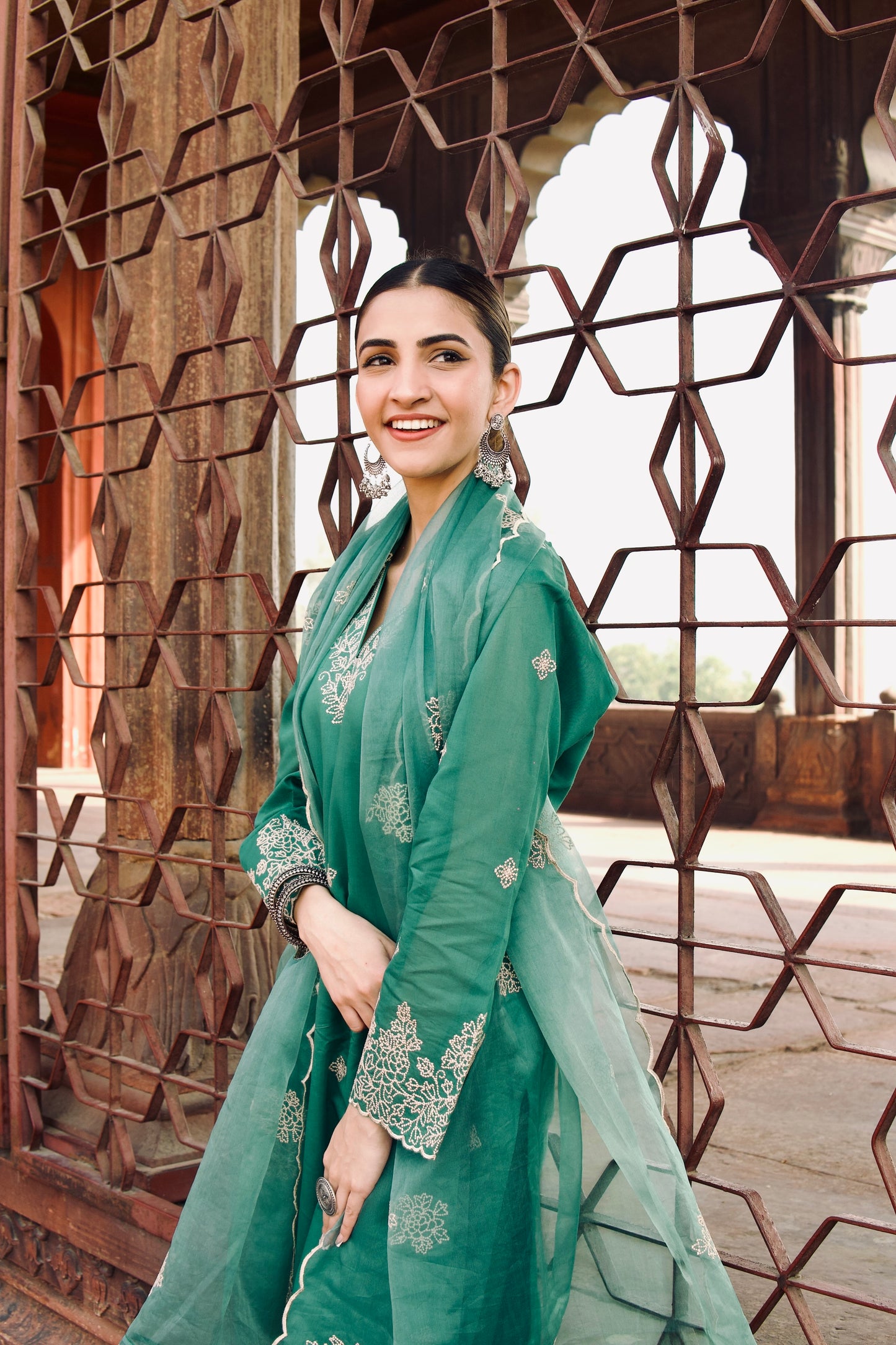 Shreya Lakhani in Pine Green Chanderi Silk Suit Set