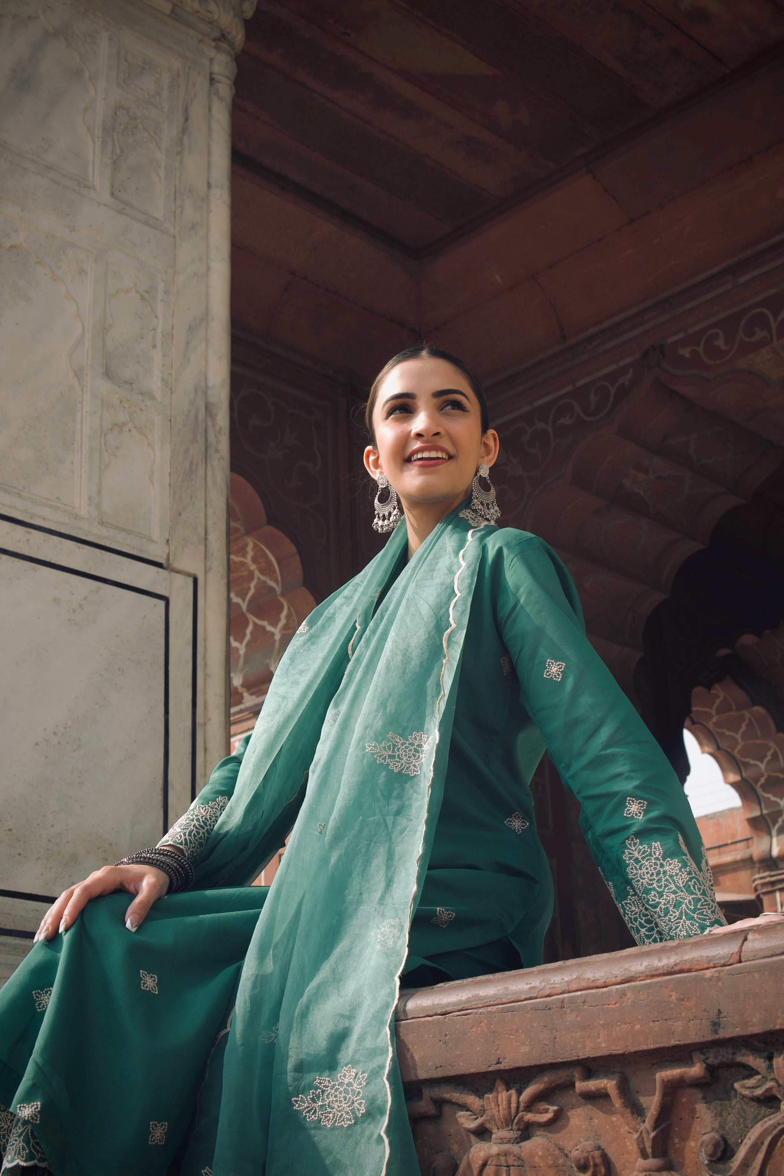 Anmol Bhatia in Pine Green Chanderi Silk Suit Set