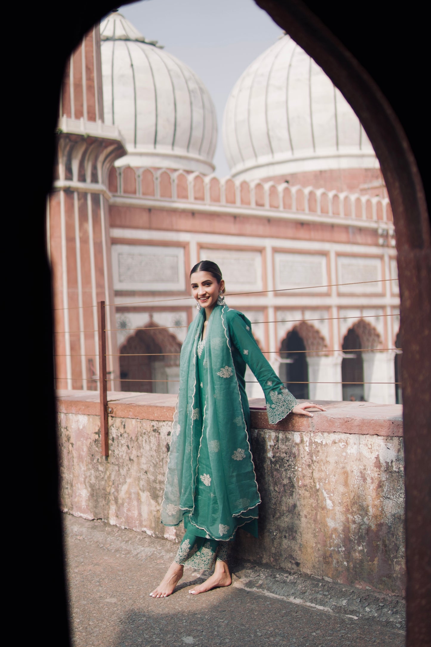 Shreya Lakhani in Pine Green Chanderi Silk Suit Set