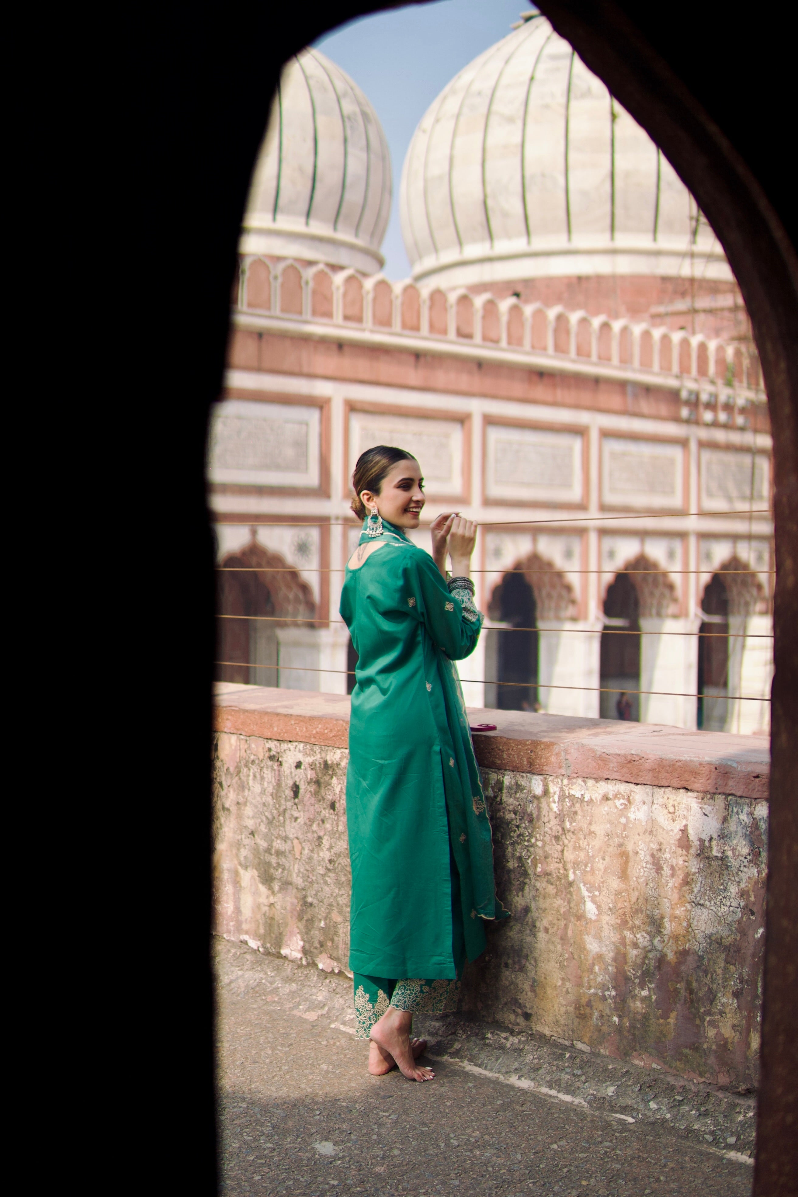 Shreya Lakhani in Pine Green Chanderi Silk Suit Set