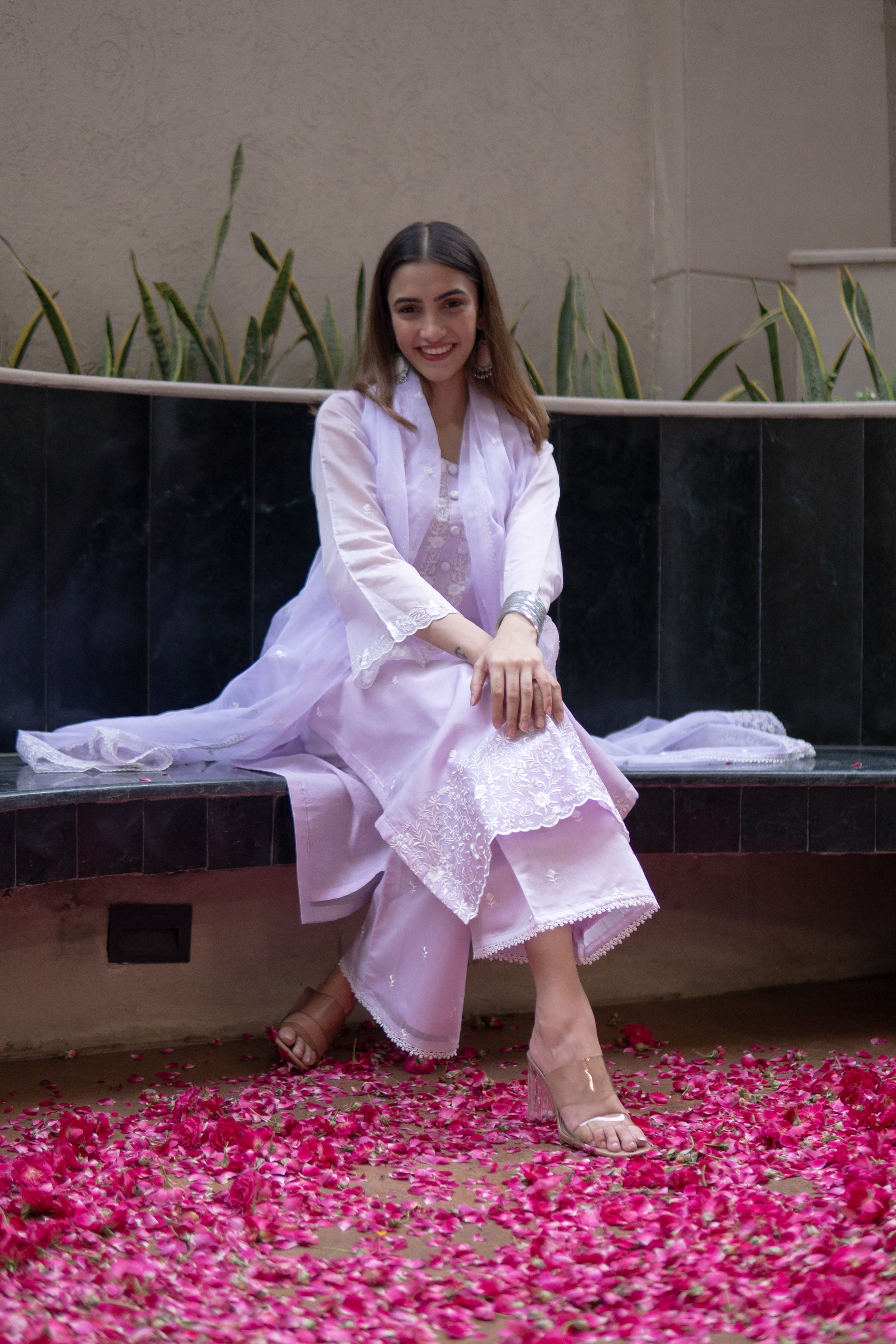 Shreya Lakhani in Aparajita - Lavender Chanderi Embroidered Suit Set.
