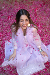 Shreya Lakhani in Aparajita - Lavender Chanderi Embroidered Suit Set.