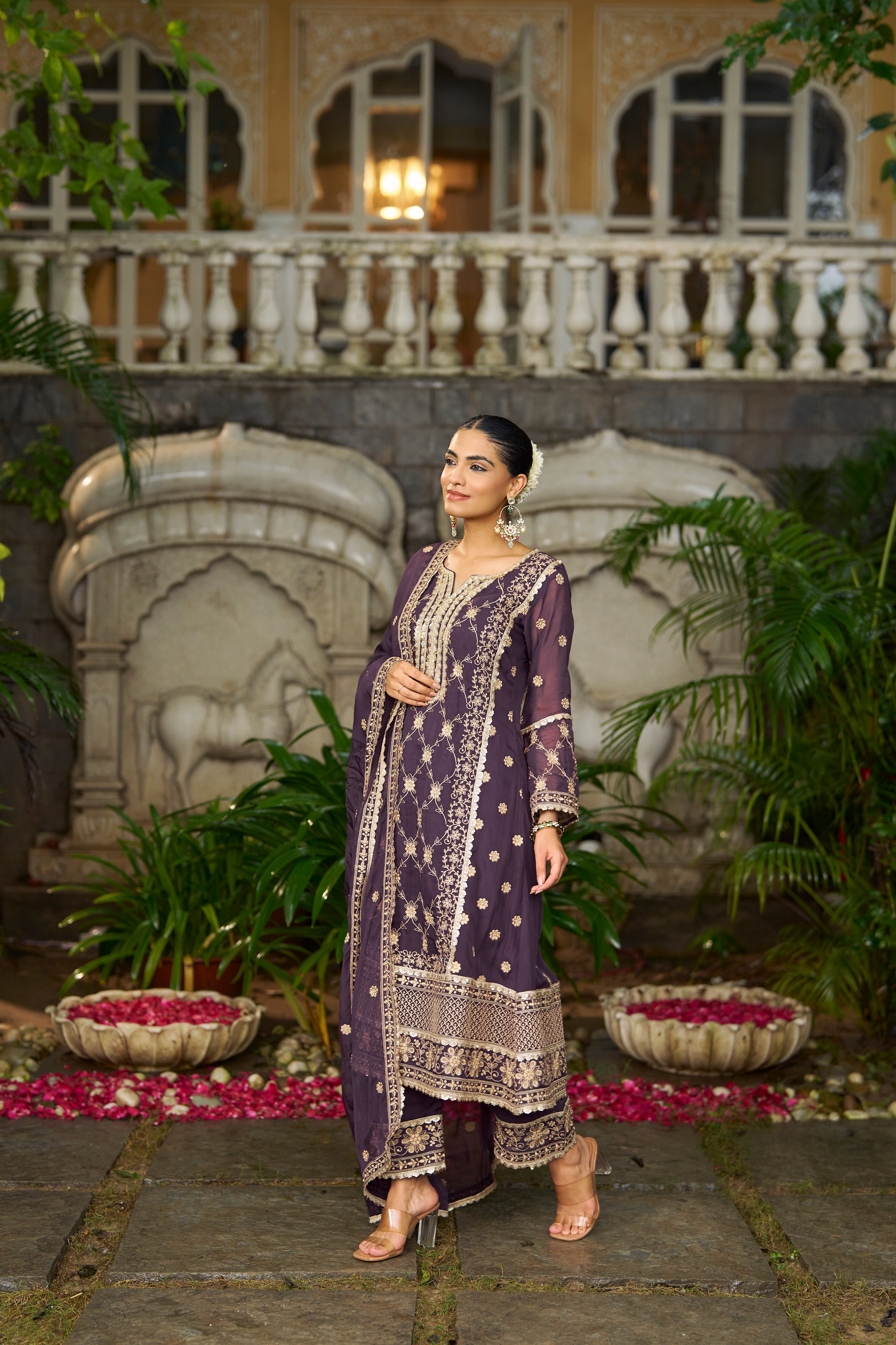 Shreya Lakhani in IRA - Purple Organza A-line Suit Set