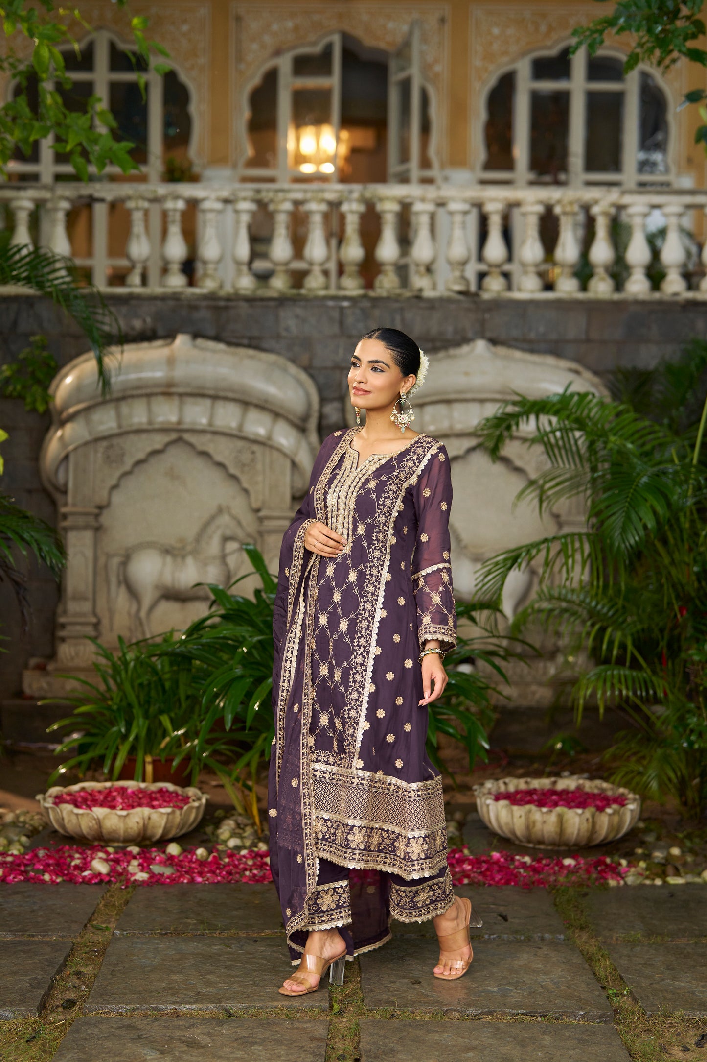 IRA - Purple Organza A-line Suit Set