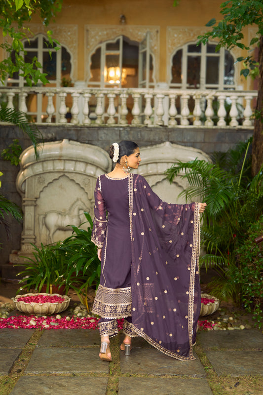IRA - Purple Organza A-line Suit Set