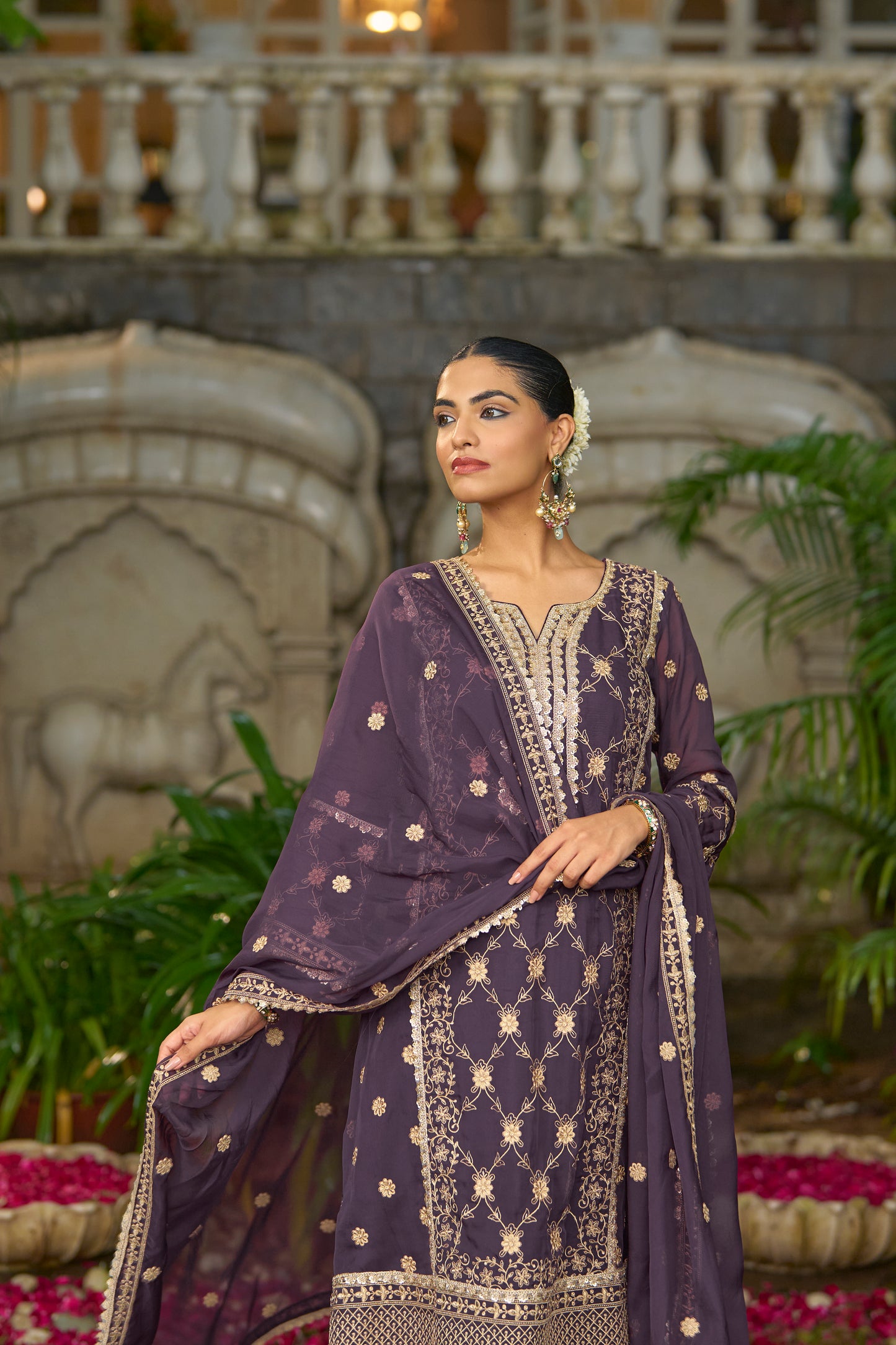 IRA - Purple Organza A-line Suit Set