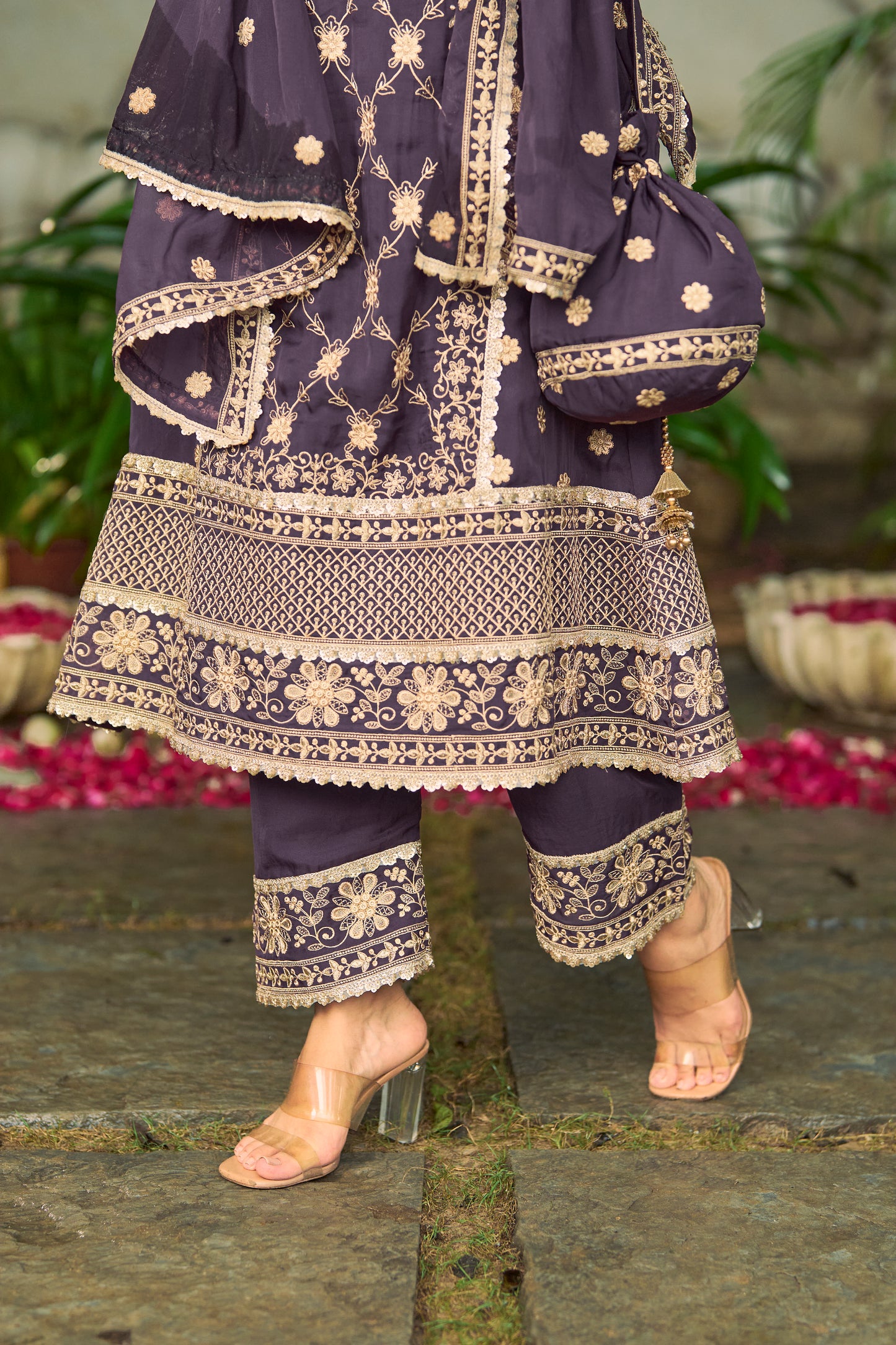 IRA - Purple Organza A-line Suit Set
