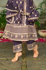 Shreya Lakhani in IRA - Purple Organza A-line Suit Set