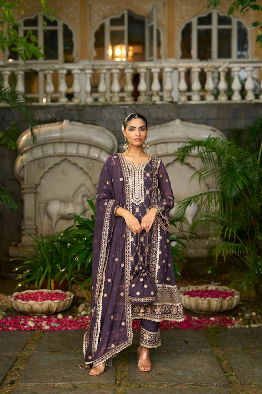 IRA - Purple Organza A-line Suit Set