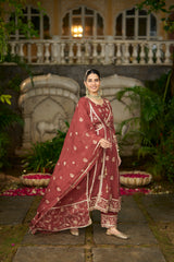 KAVYA - Rust Organza Anarkali Set