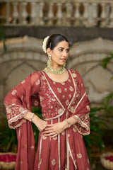 KAVYA - Rust Organza Anarkali Set