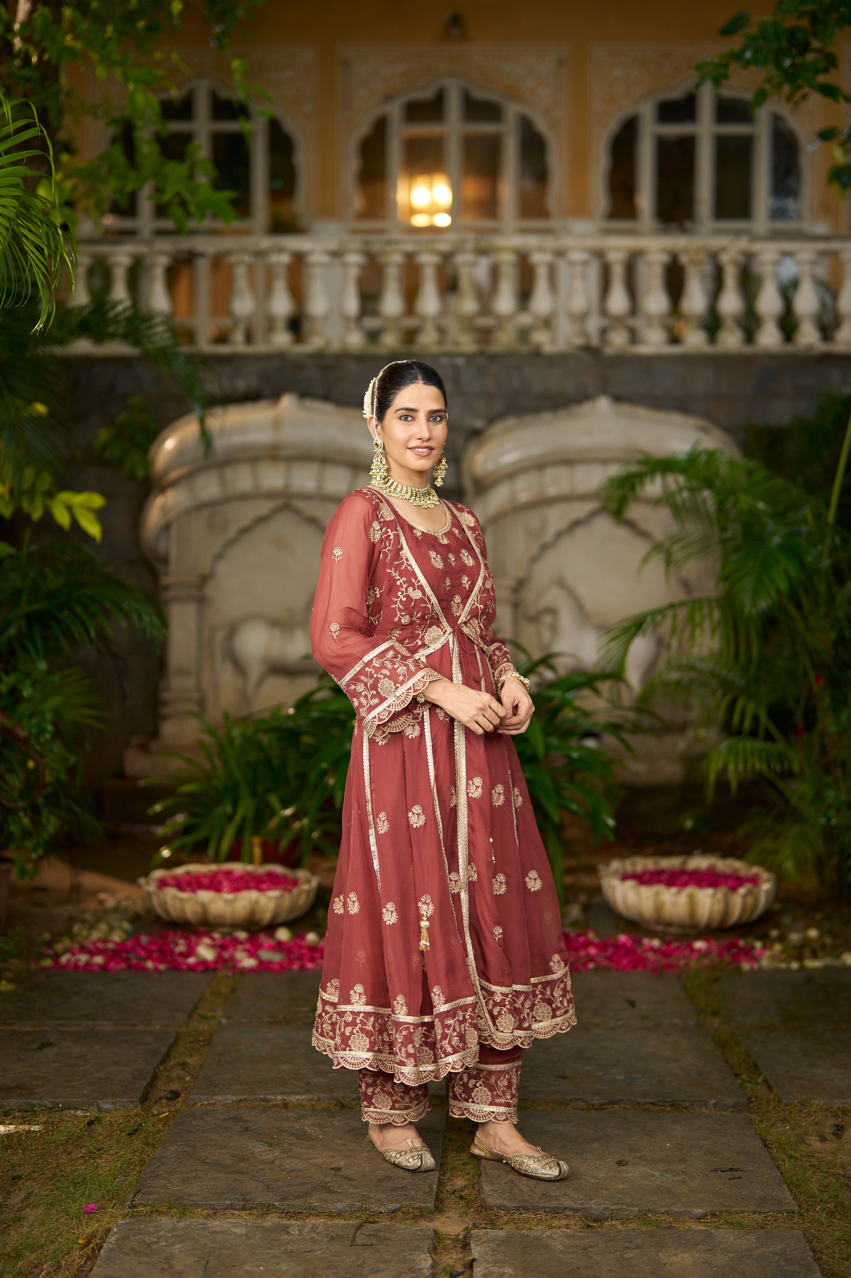 KAVYA - Rust Organza Anarkali Set