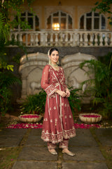KAVYA - Rust Organza Anarkali Set