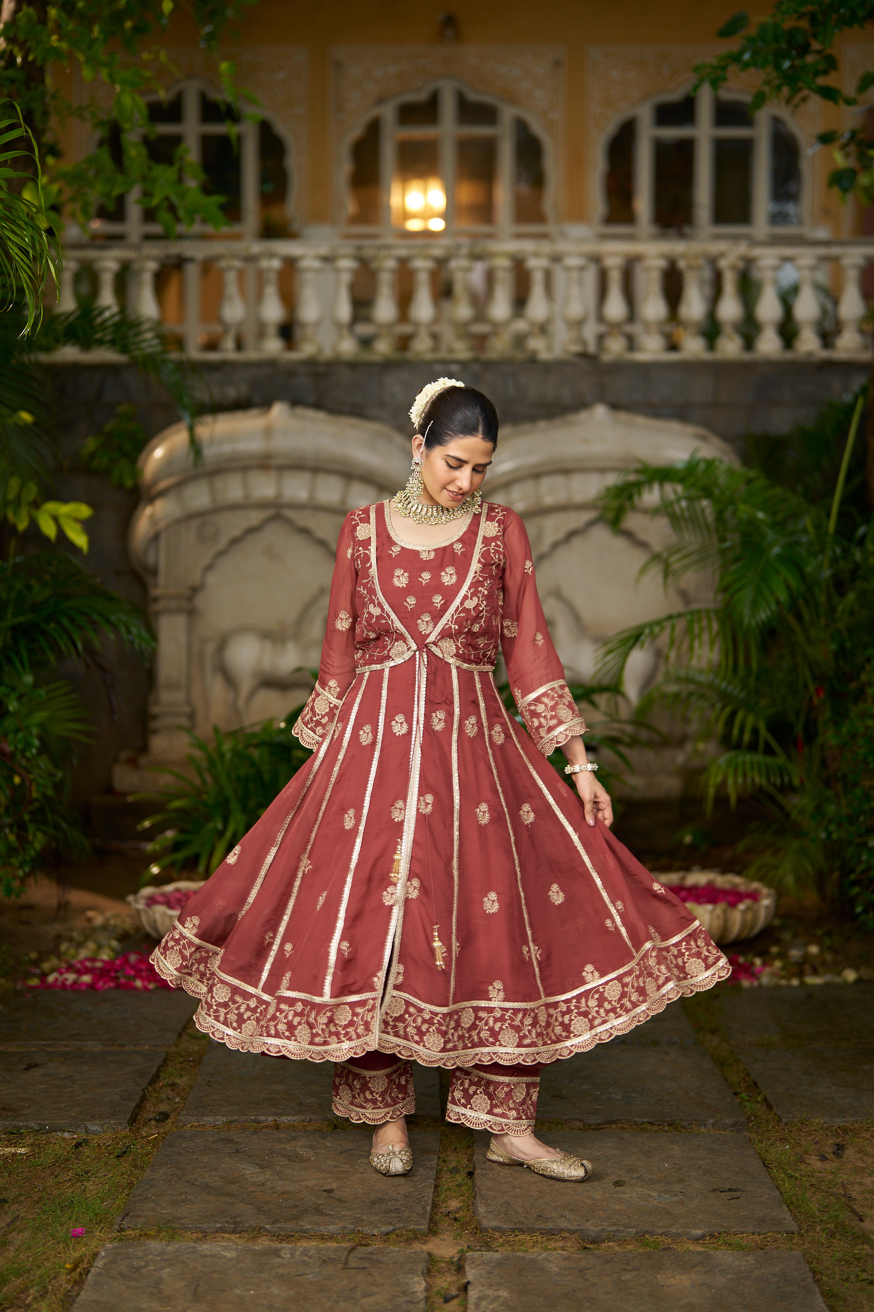 KAVYA - Rust Organza Anarkali Set