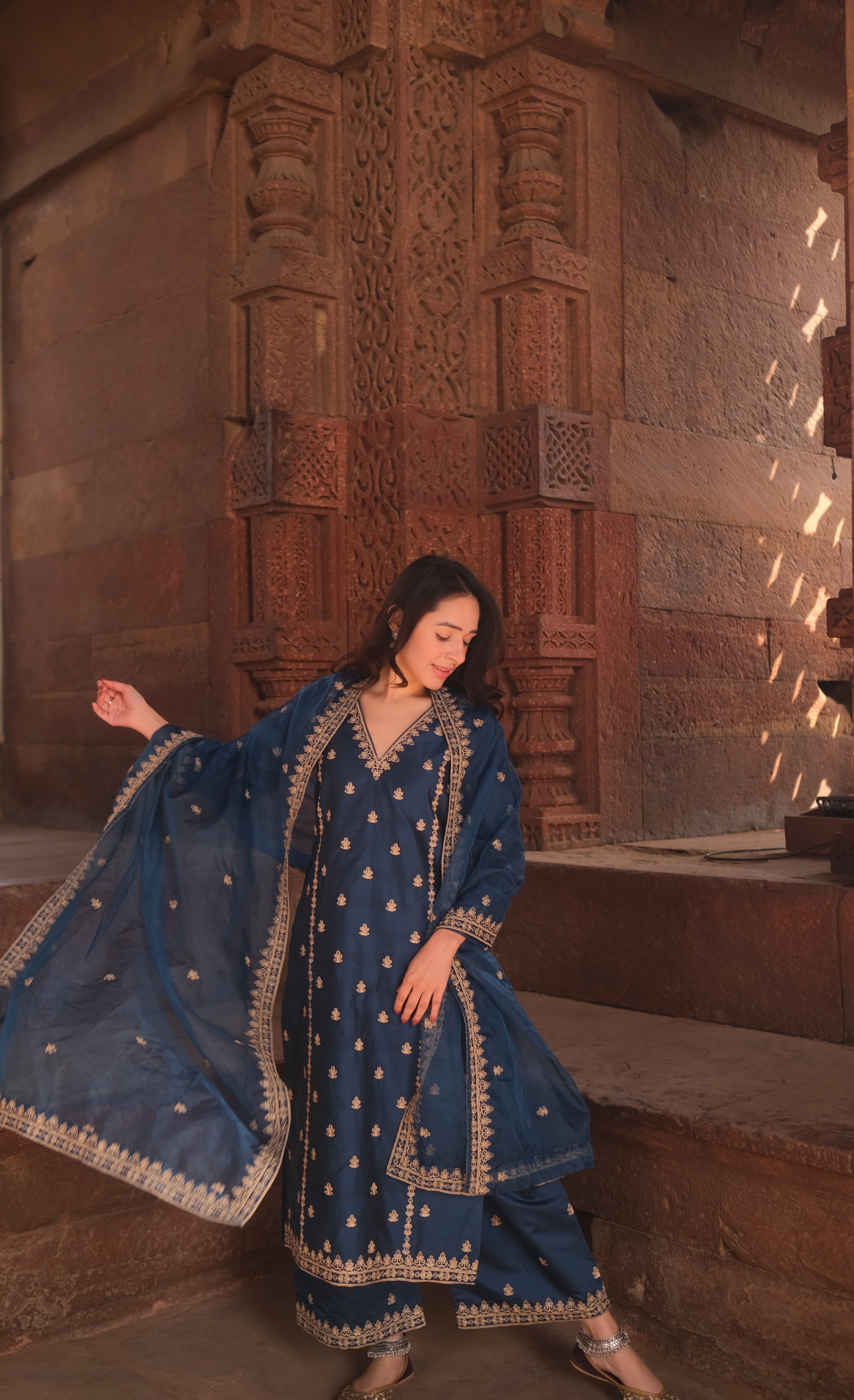Shivani Pancholi in Gulzaar - Blue Chanderi Embroidered Suit Set