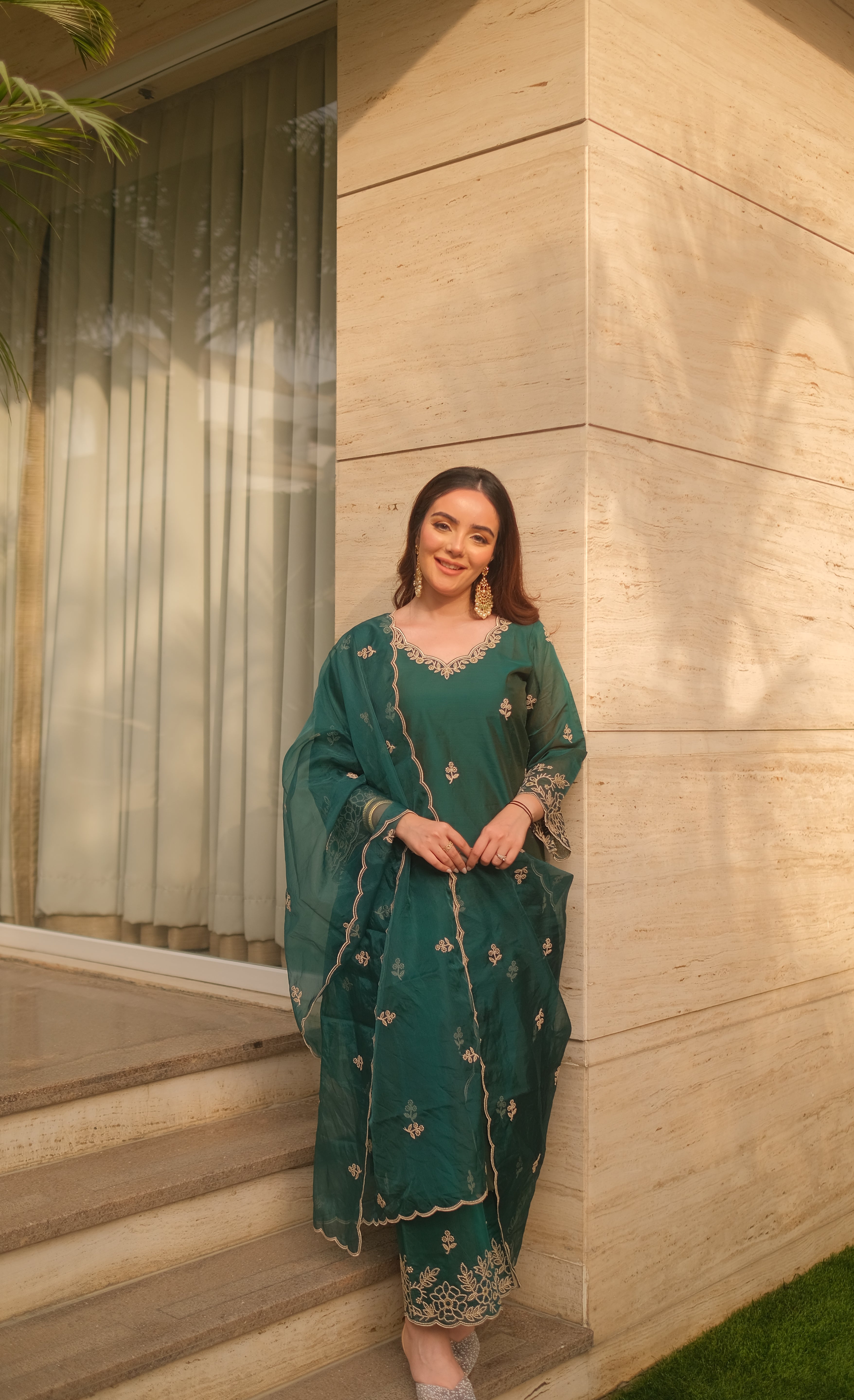 Simran Sethi in Suroor - Green Chanderi Embroidered Suit Set