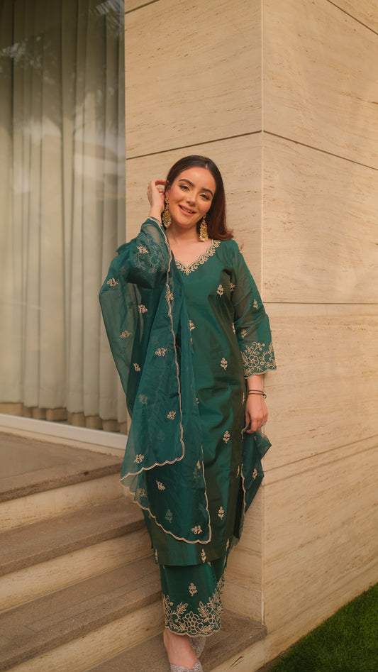 Simran Sethi in Suroor - Green Chanderi Embroidered Suit Set