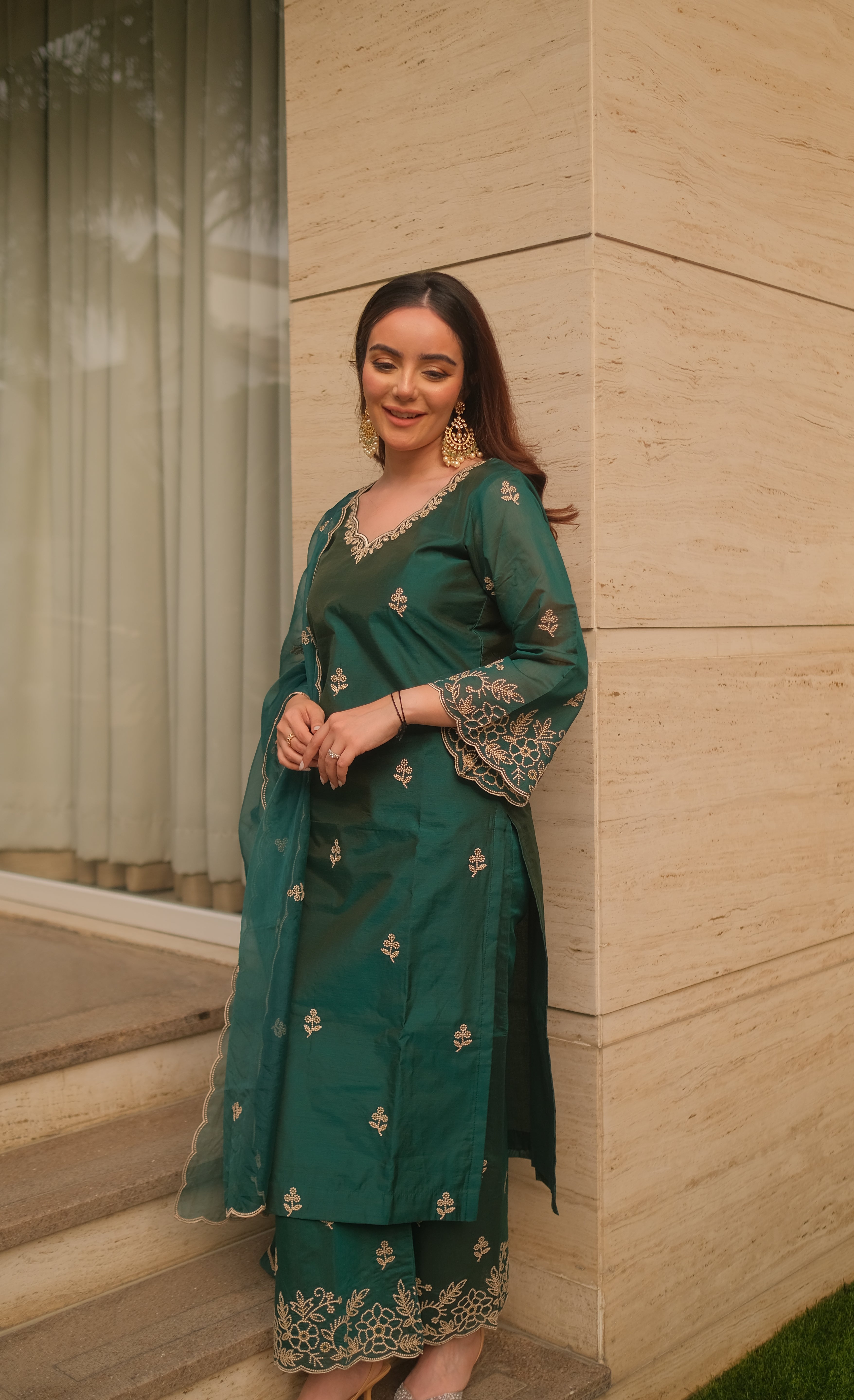 Simran Sethi in Suroor - Green Chanderi Embroidered Suit Set